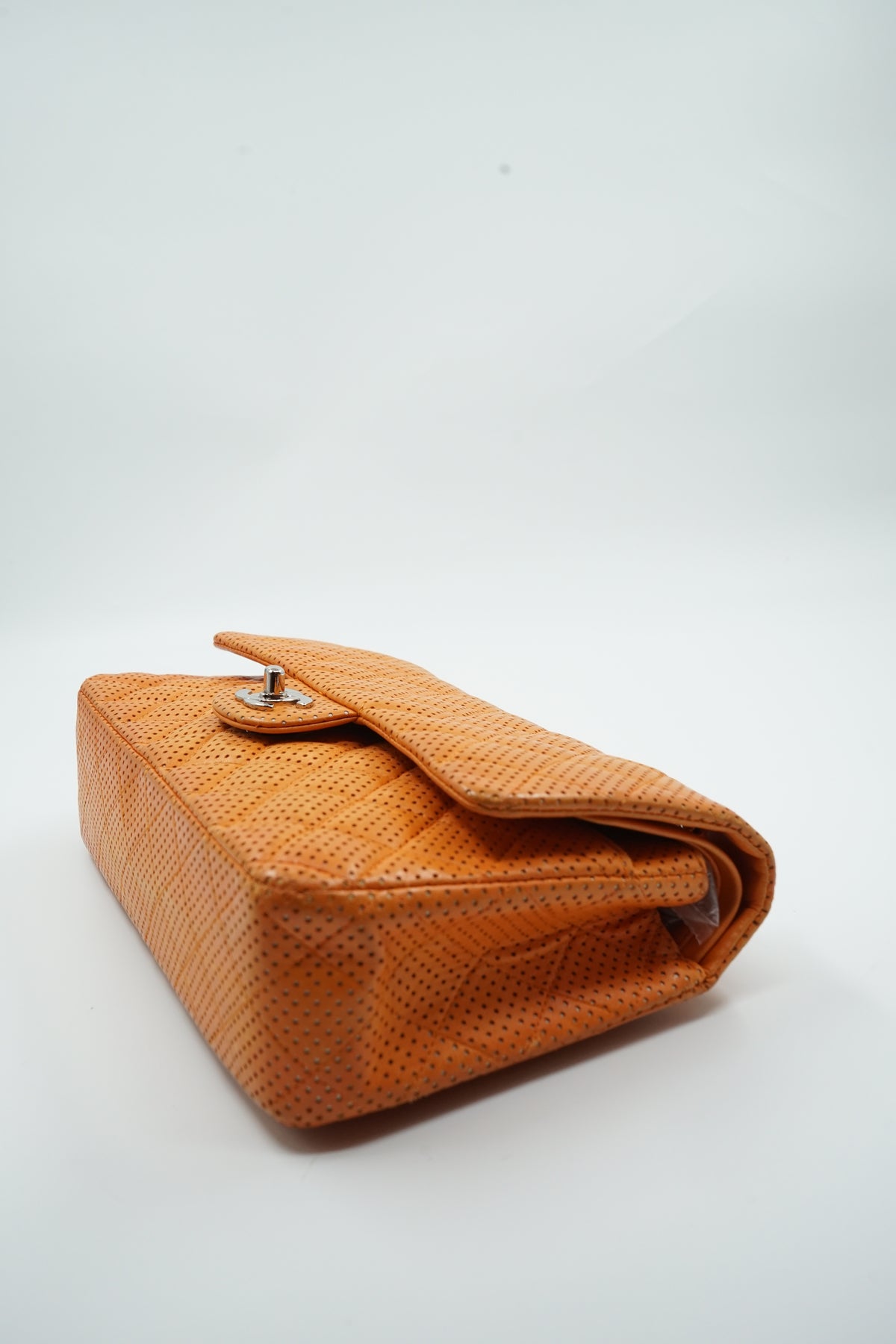 Chanel Perforated Leather Medium Double Flap Bag Orange
