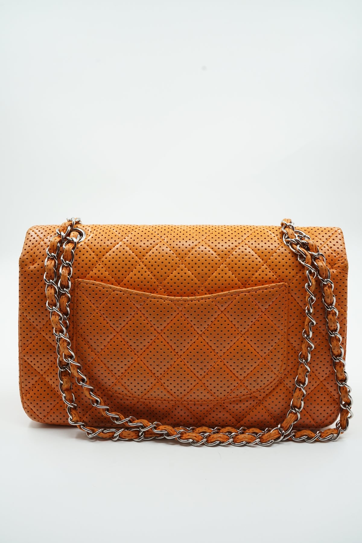 Chanel Perforated Leather Medium Double Flap Bag Orange