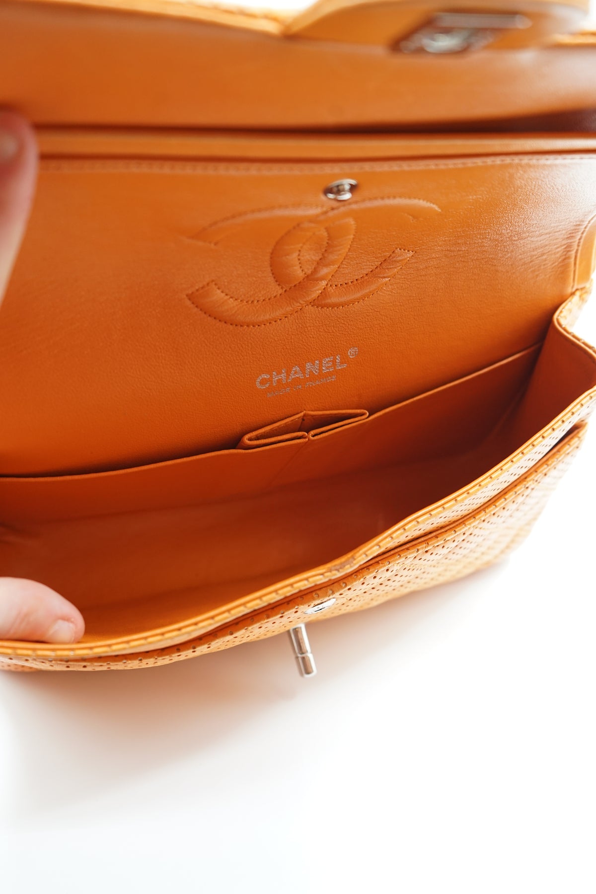 Chanel Perforated Leather Medium Double Flap Bag Orange