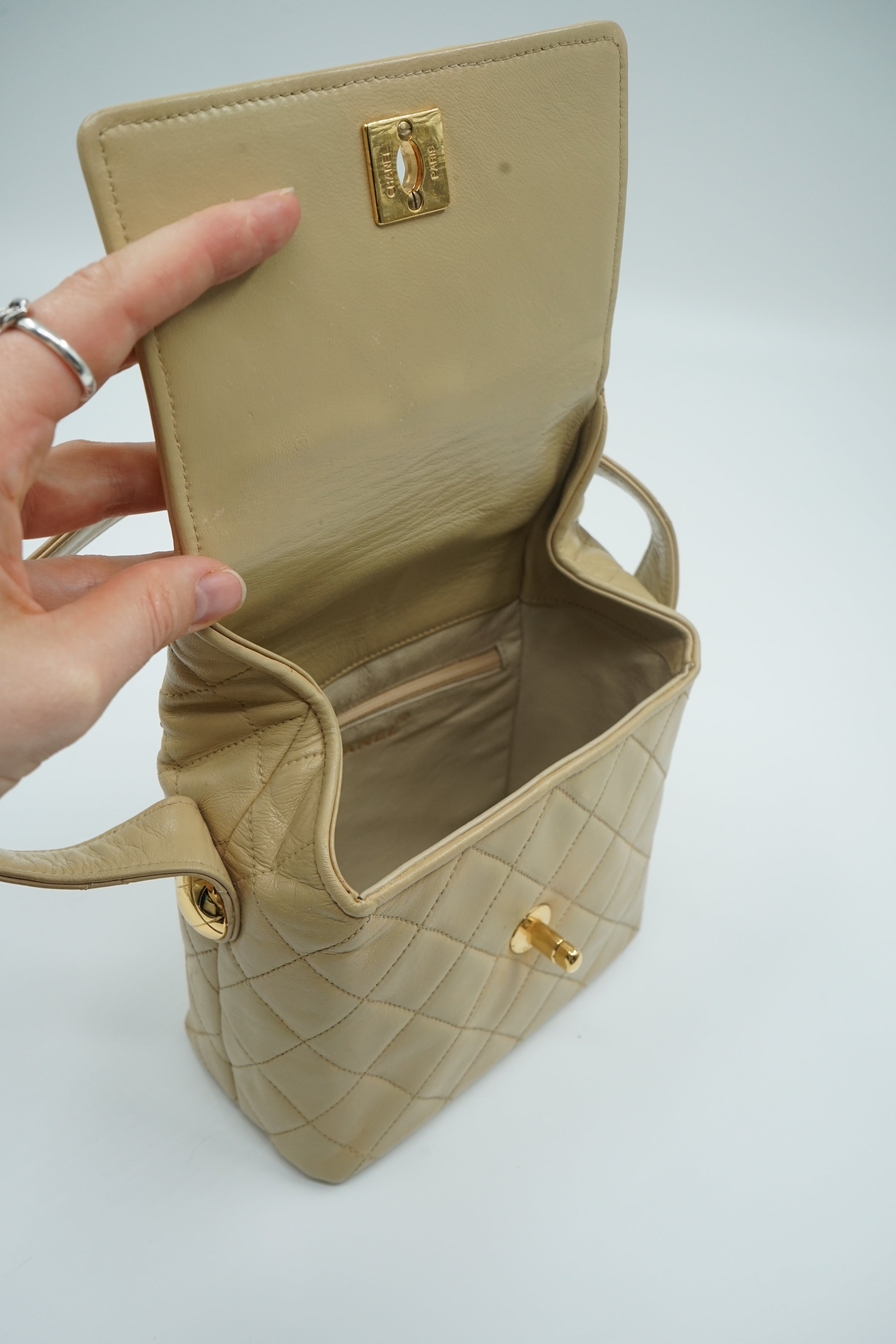 Chanel Beige Mini Vintage Top Handle Bag