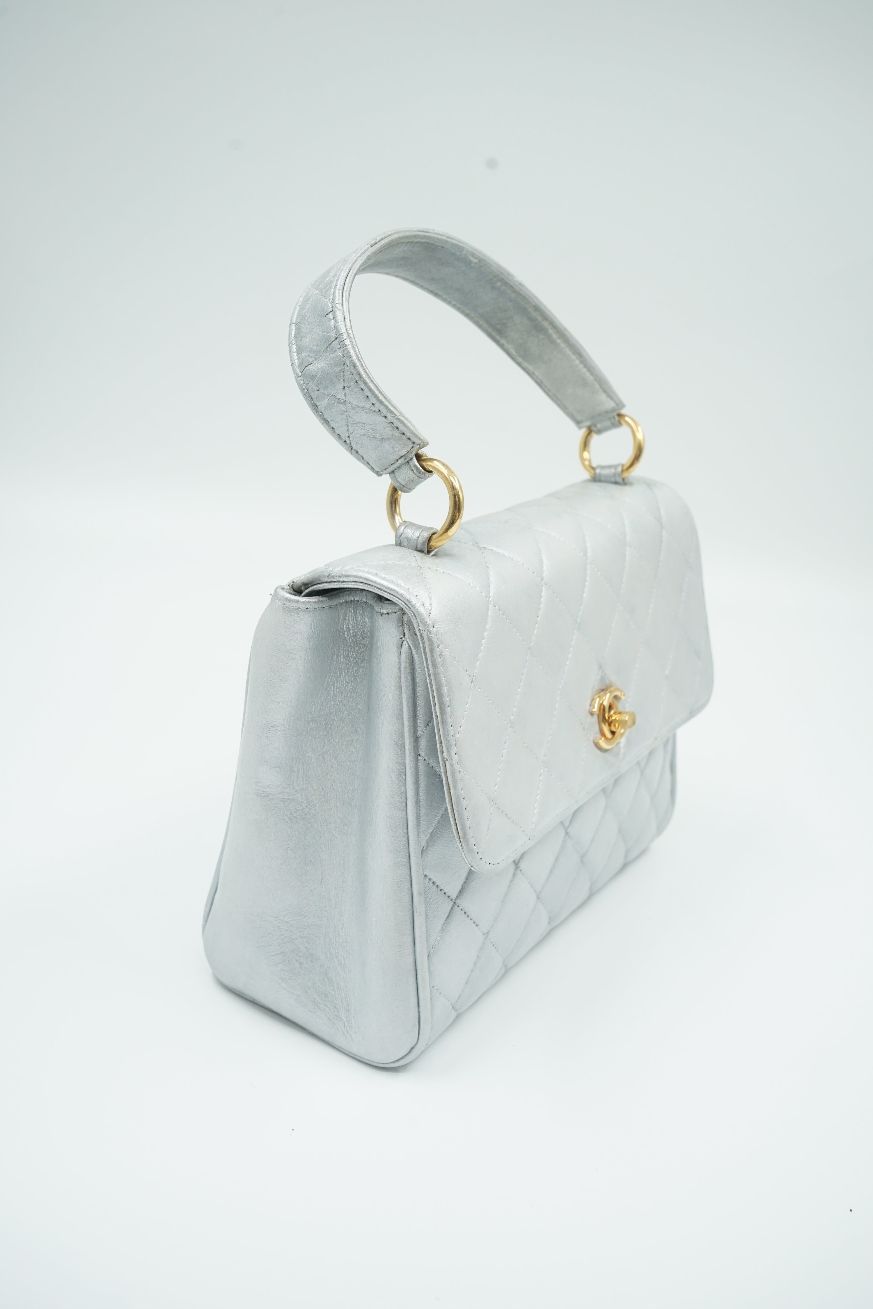 Chanel Silver Top Handle Bag Small