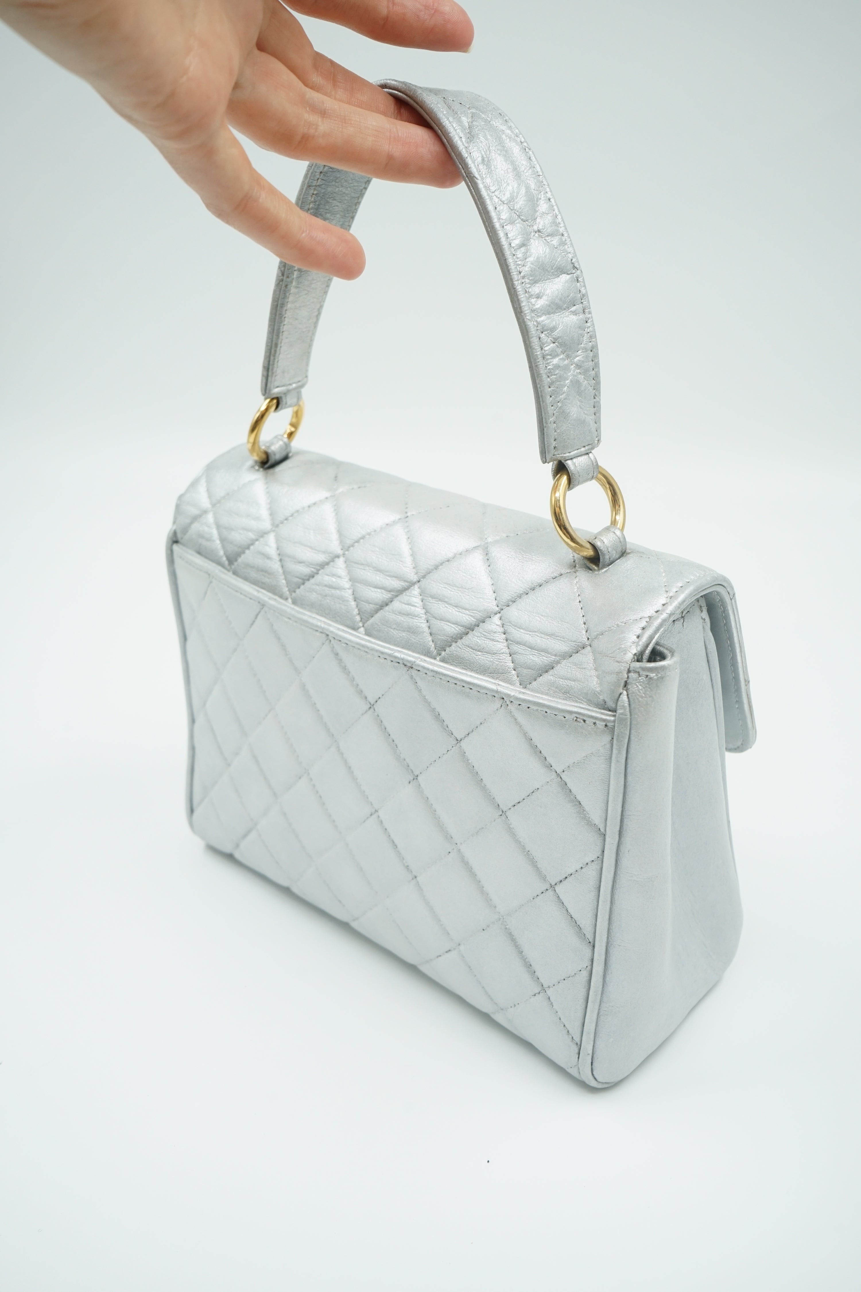 Chanel Silver Top Handle Bag Small