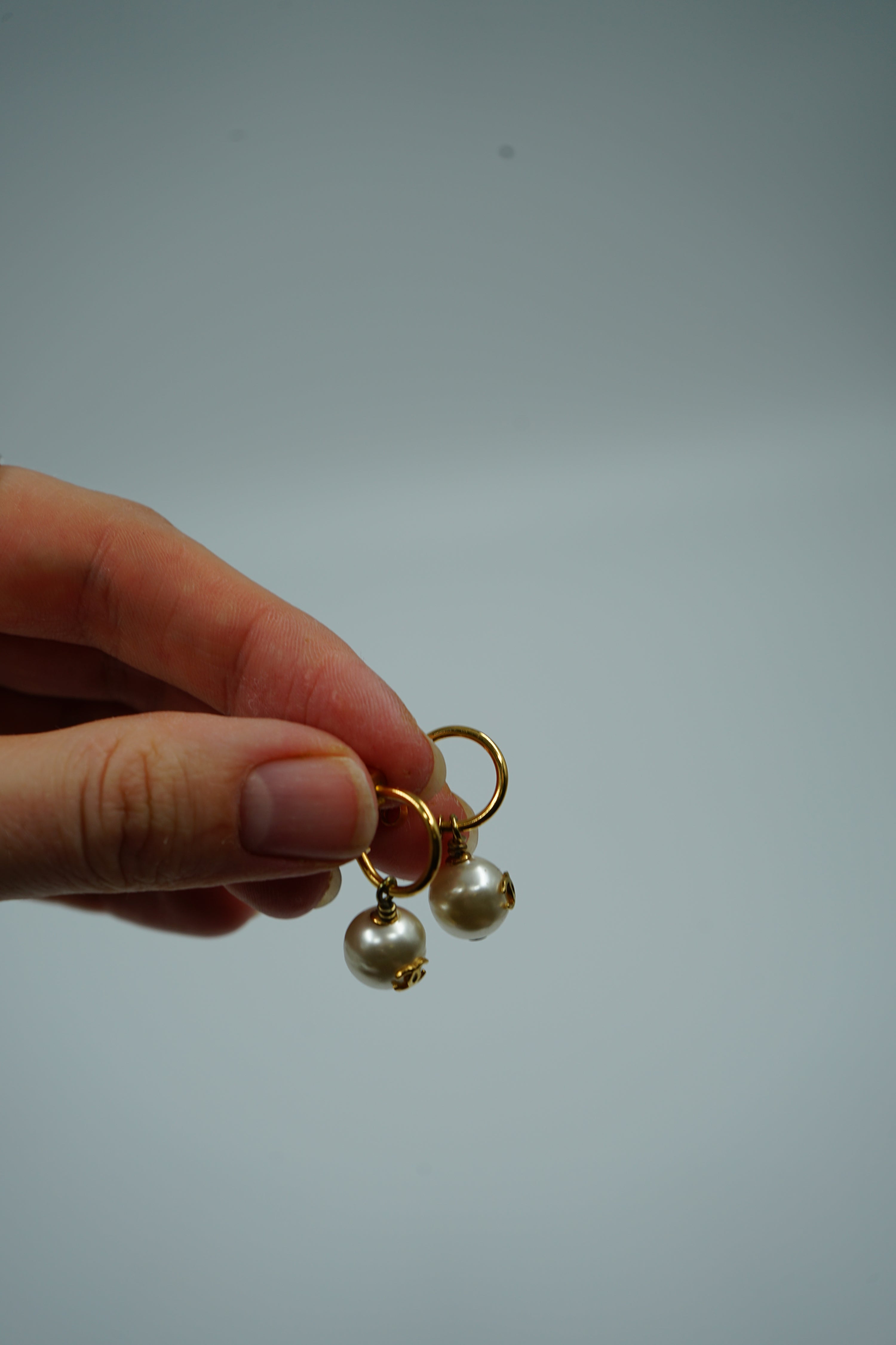 Chanel Logo Pearl Drop Earring