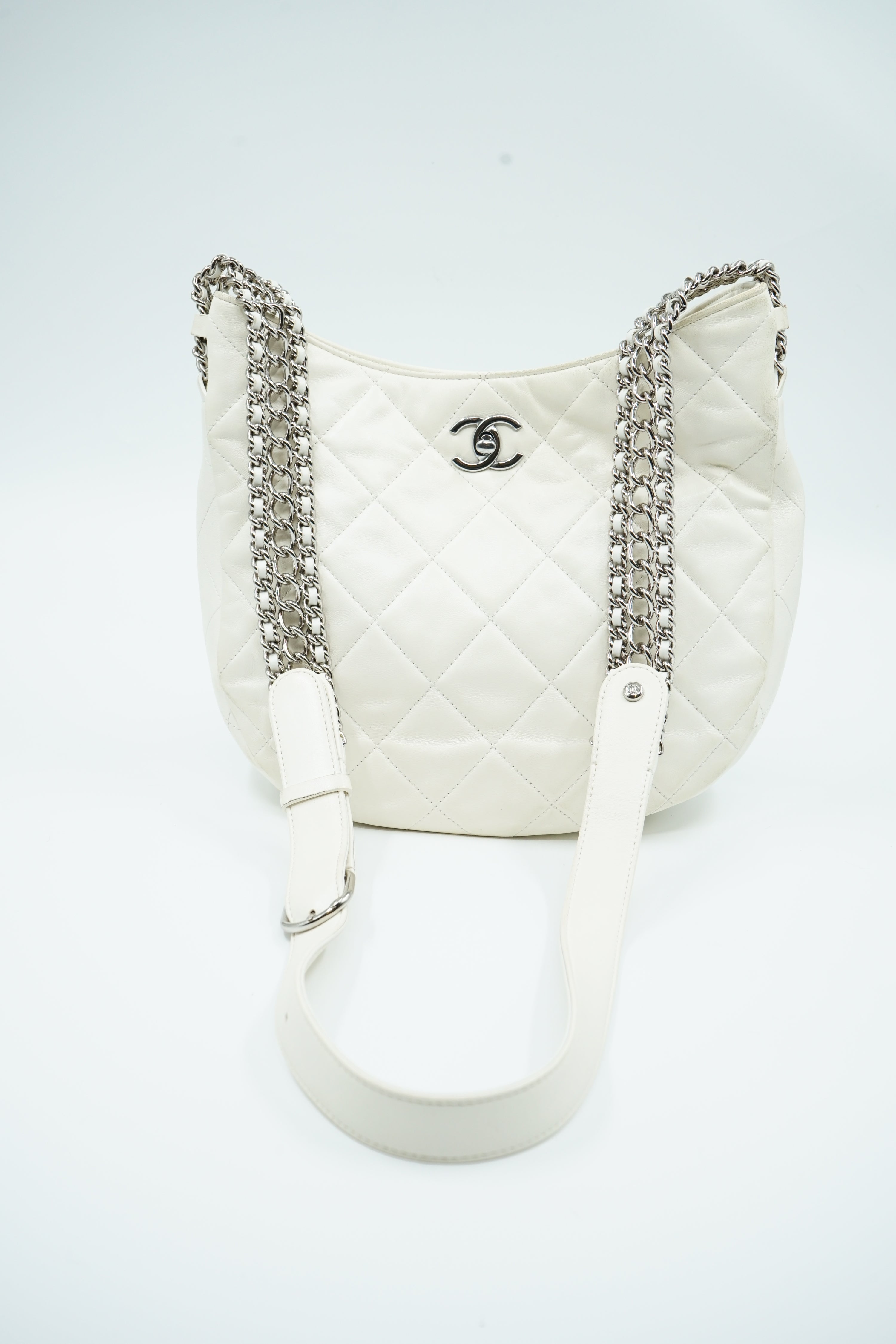 Chanel Chain Rows Hobo Bag White