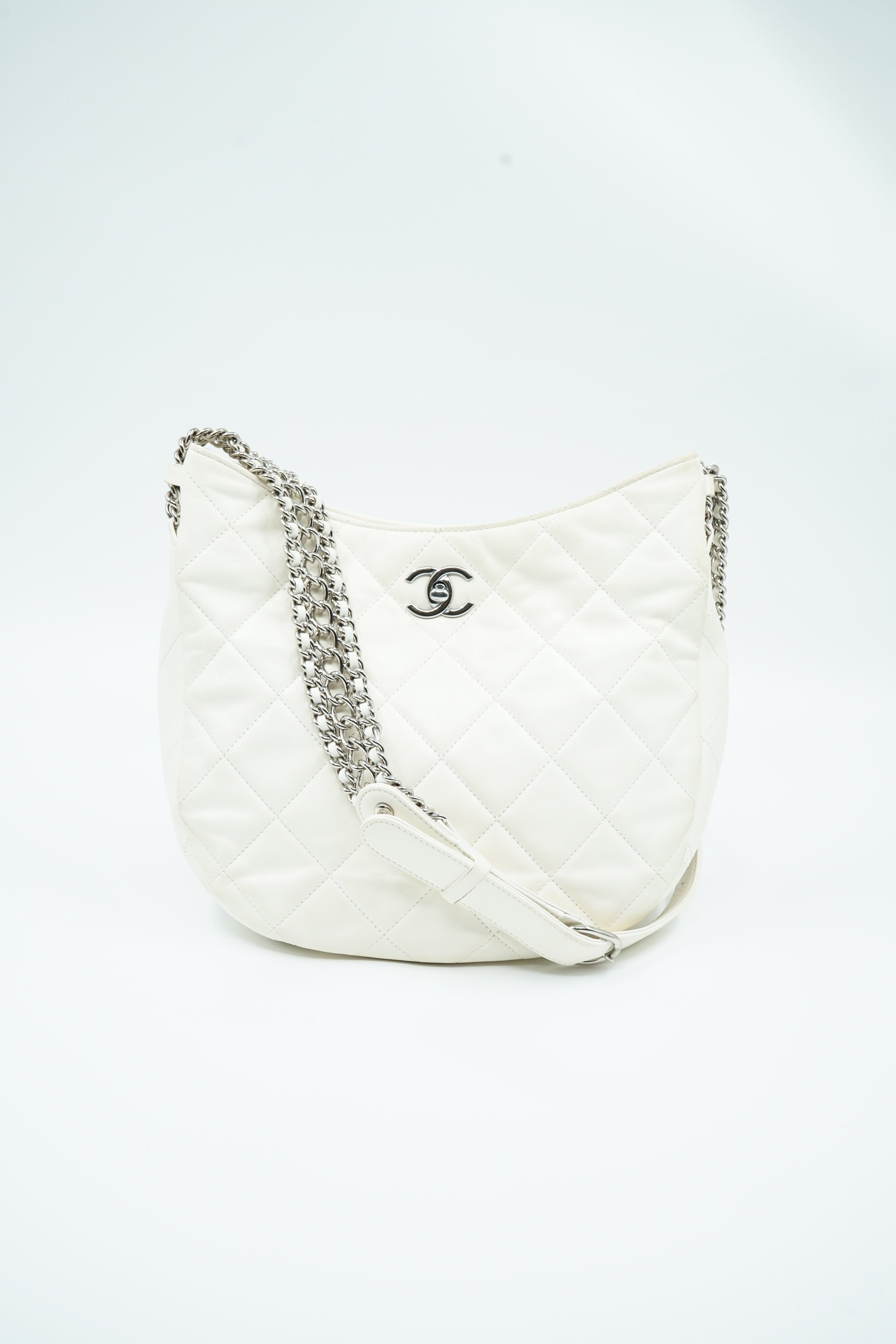 Chanel Chain Rows Hobo Bag White
