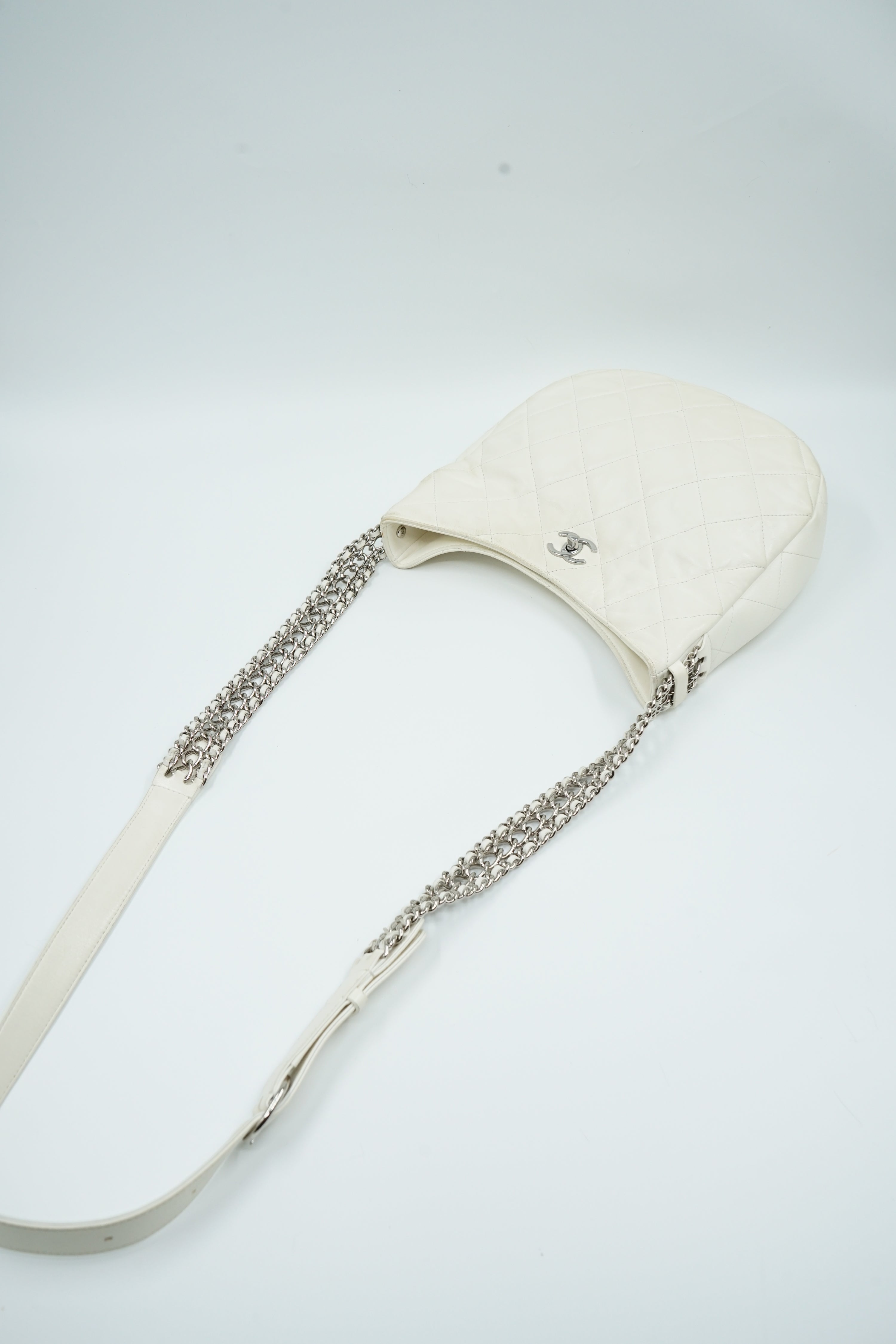 Chanel Chain Rows Hobo Bag White