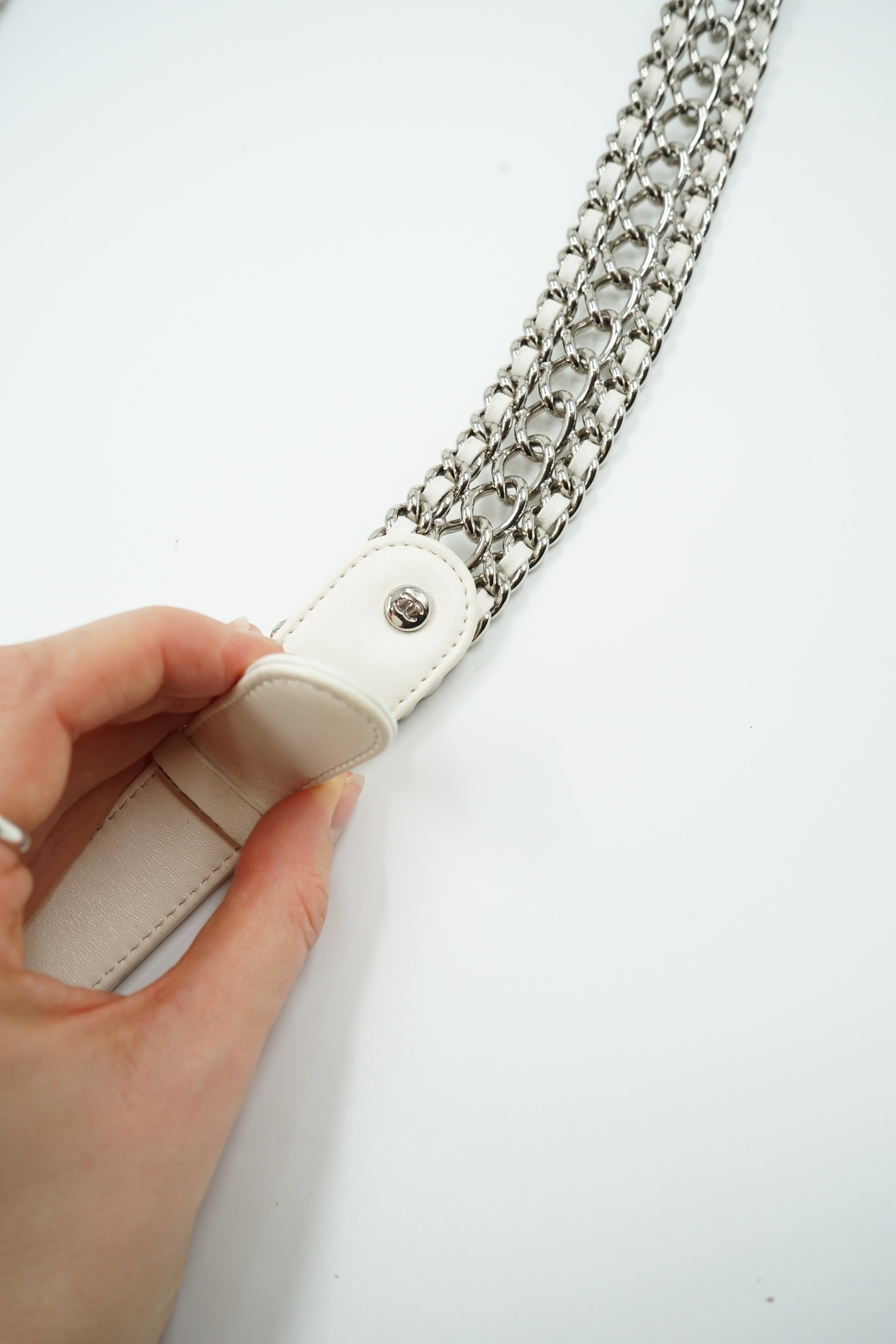 Chanel Chain Rows Hobo Bag White