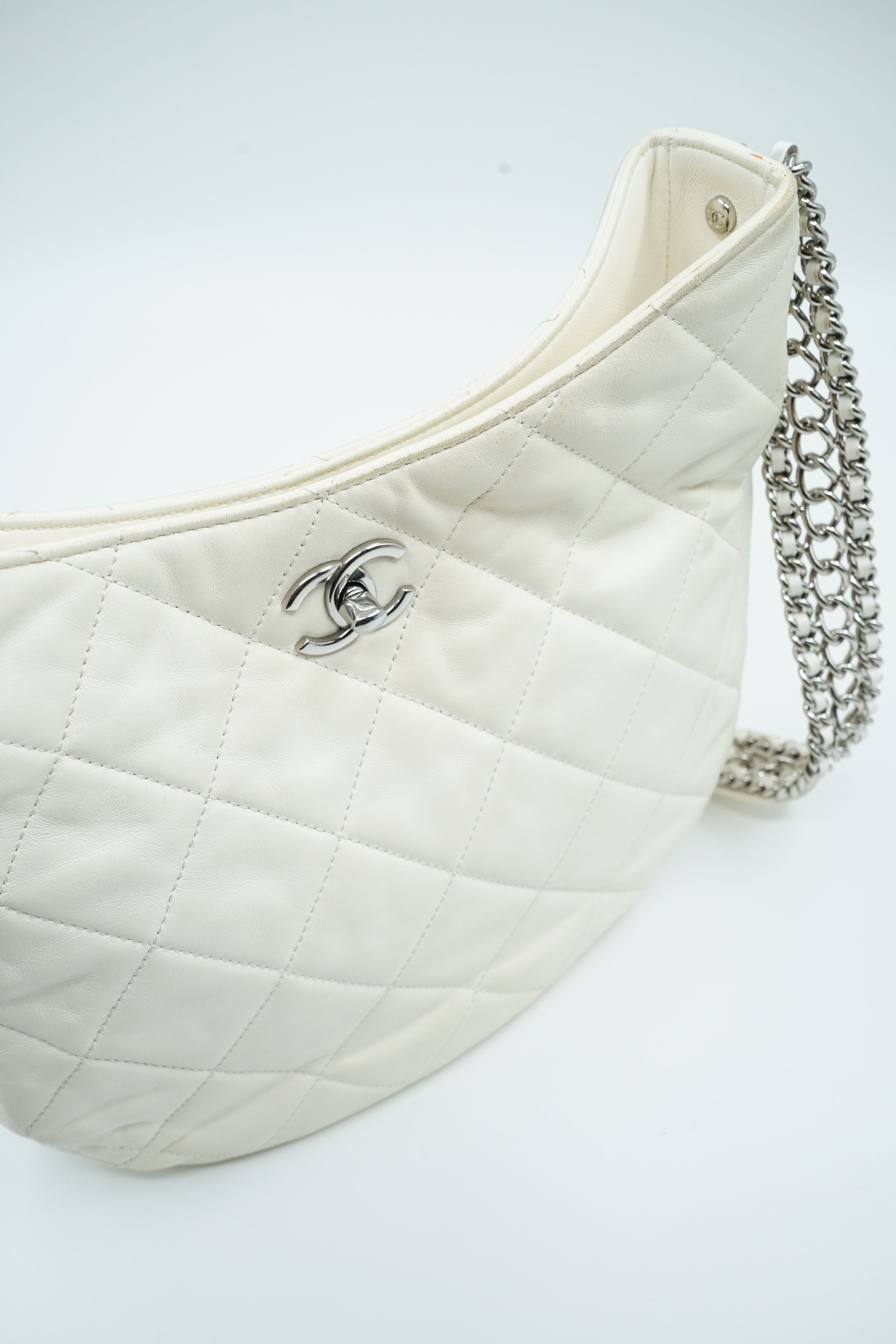 Chanel Chain Rows Hobo Bag White