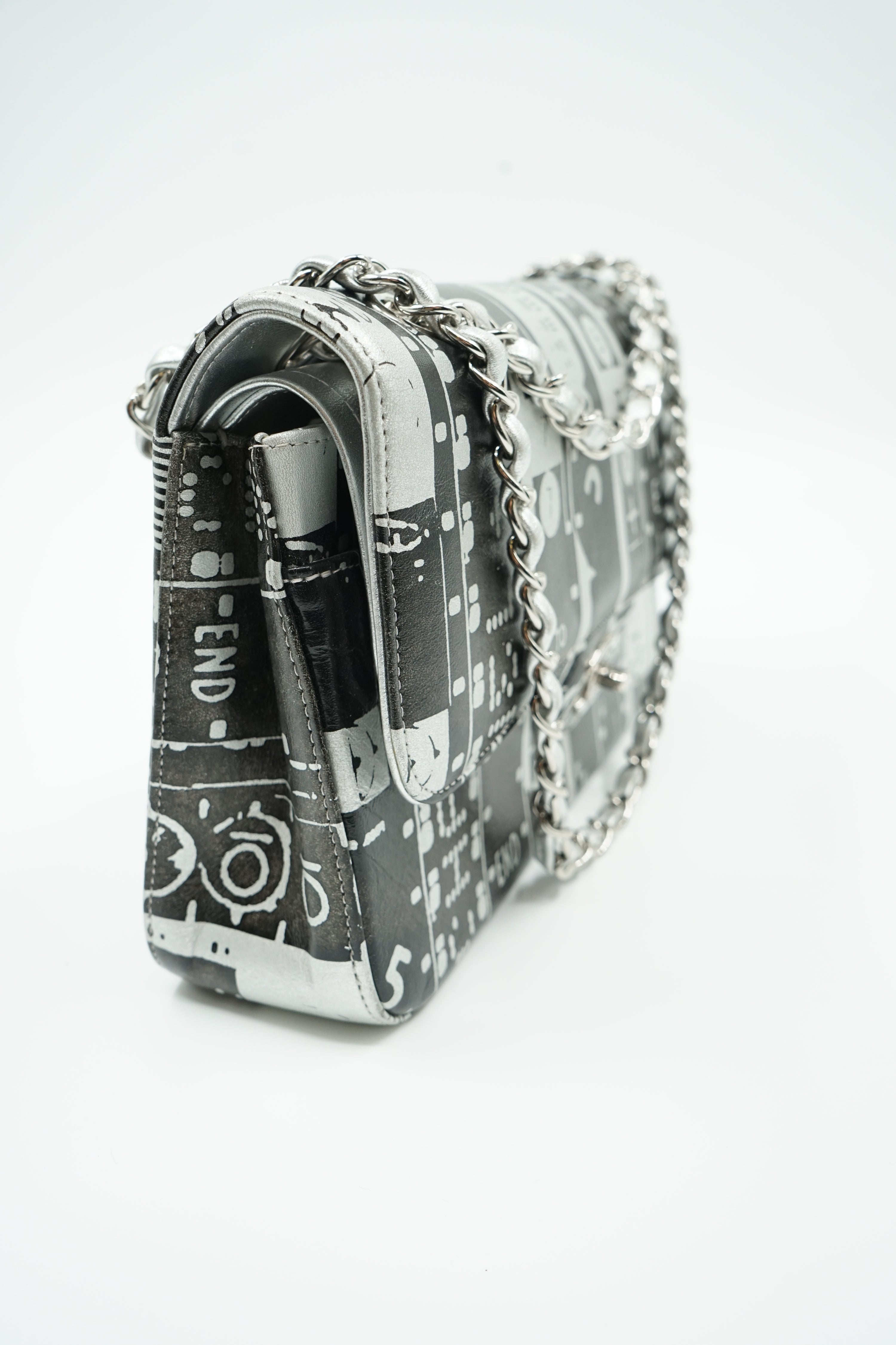 Chanel Medium Silver Printed Double Flap Bag