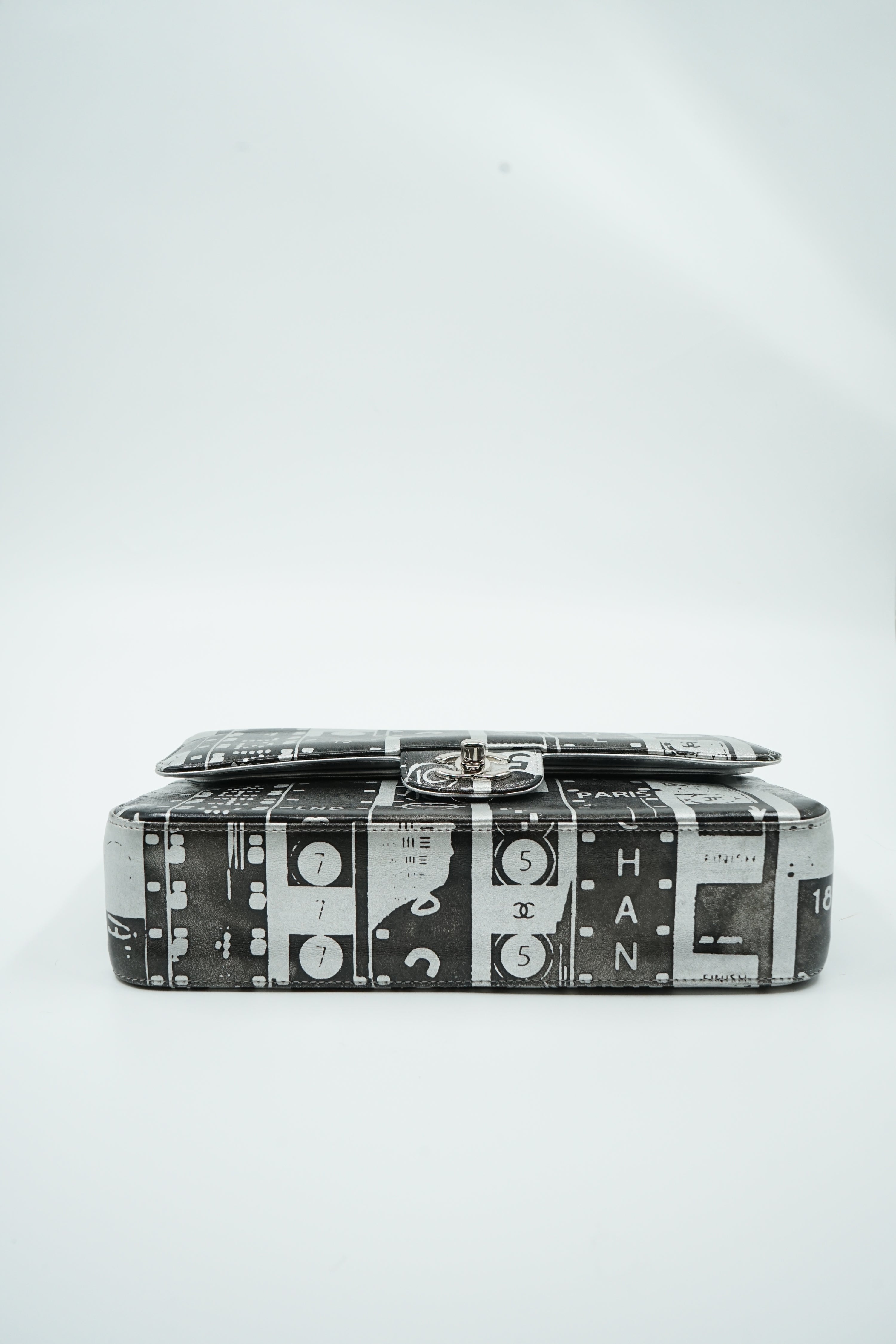 Chanel Medium Silver Printed Double Flap Bag