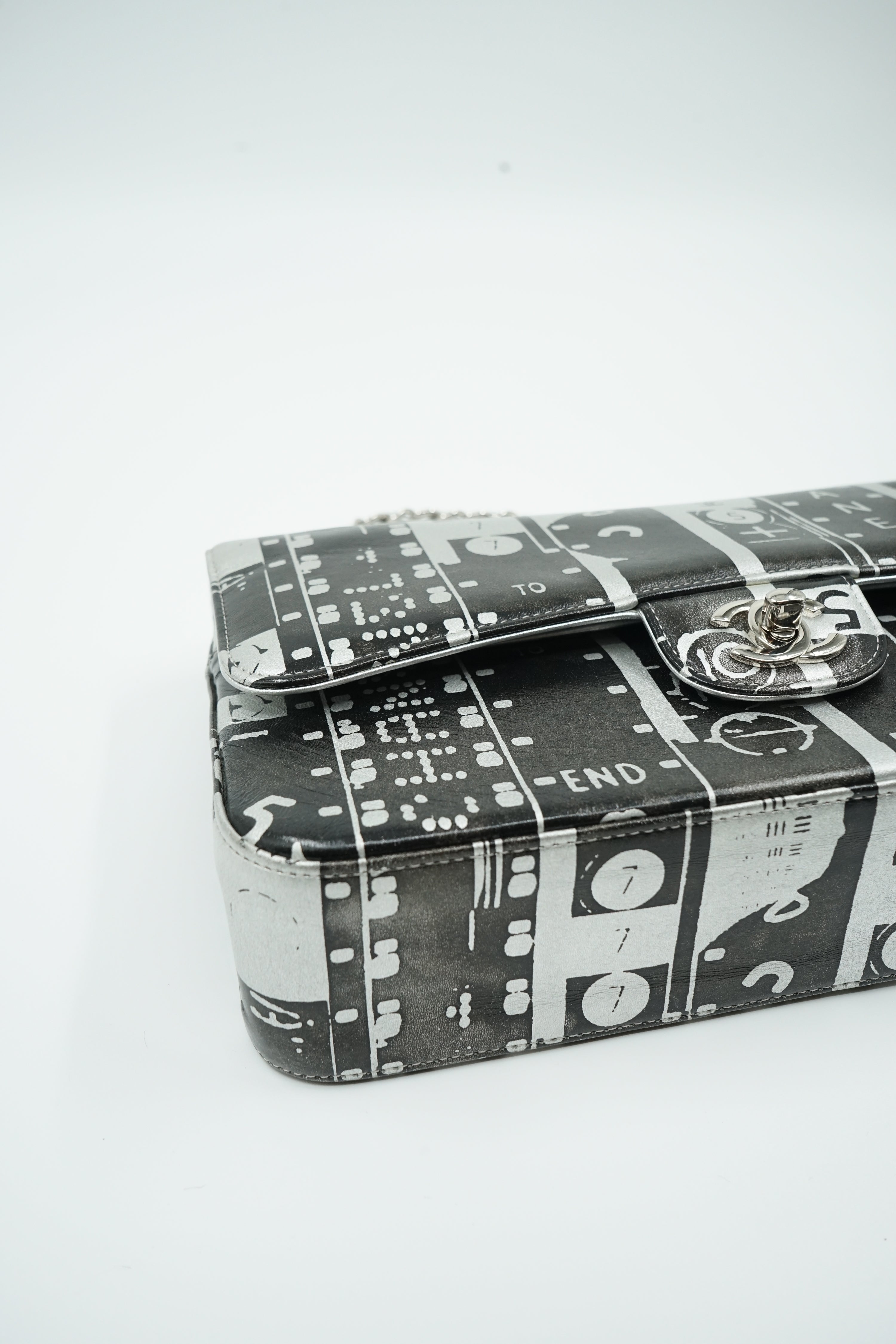 Chanel Medium Silver Printed Double Flap Bag