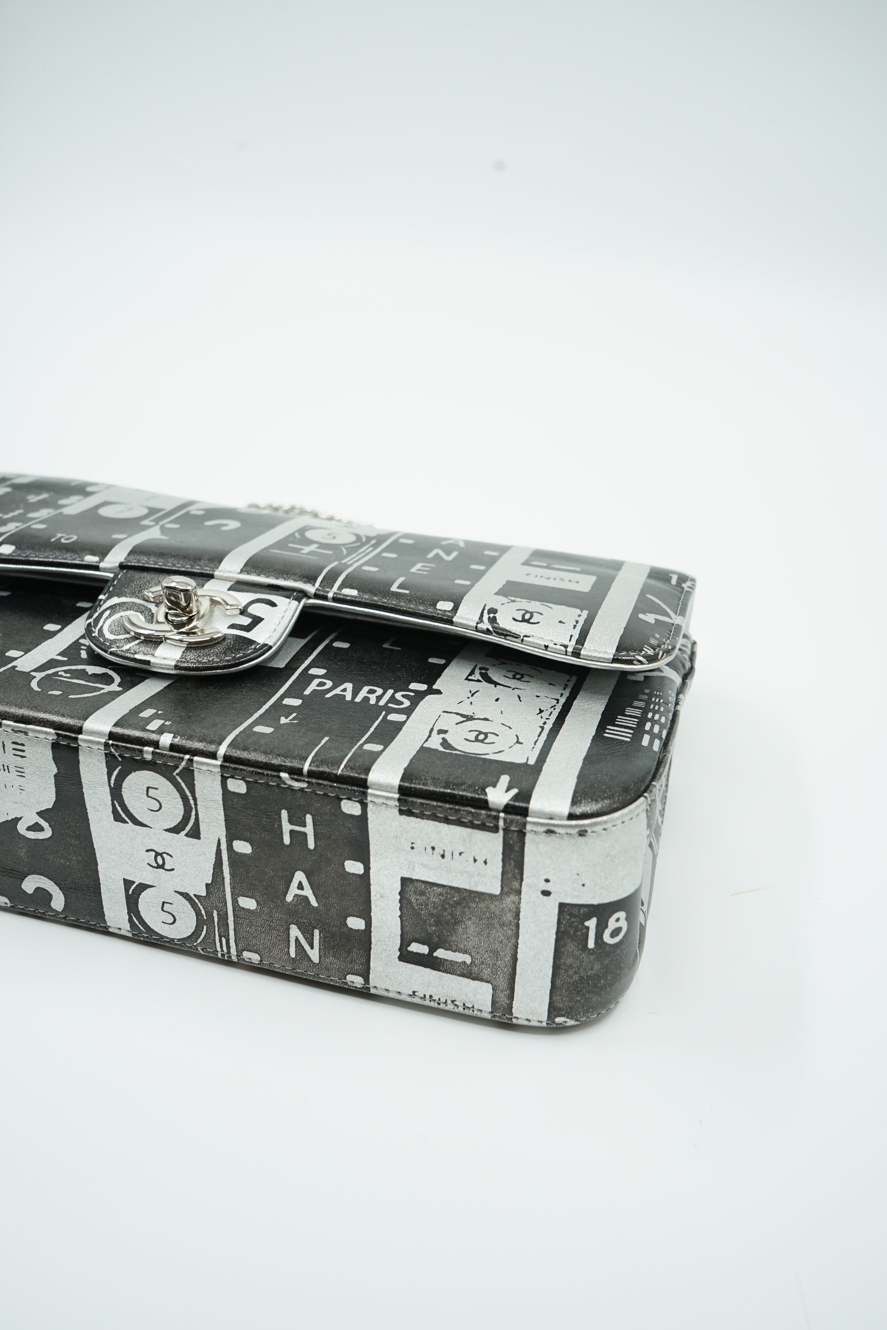 Chanel Medium Silver Printed Double Flap Bag