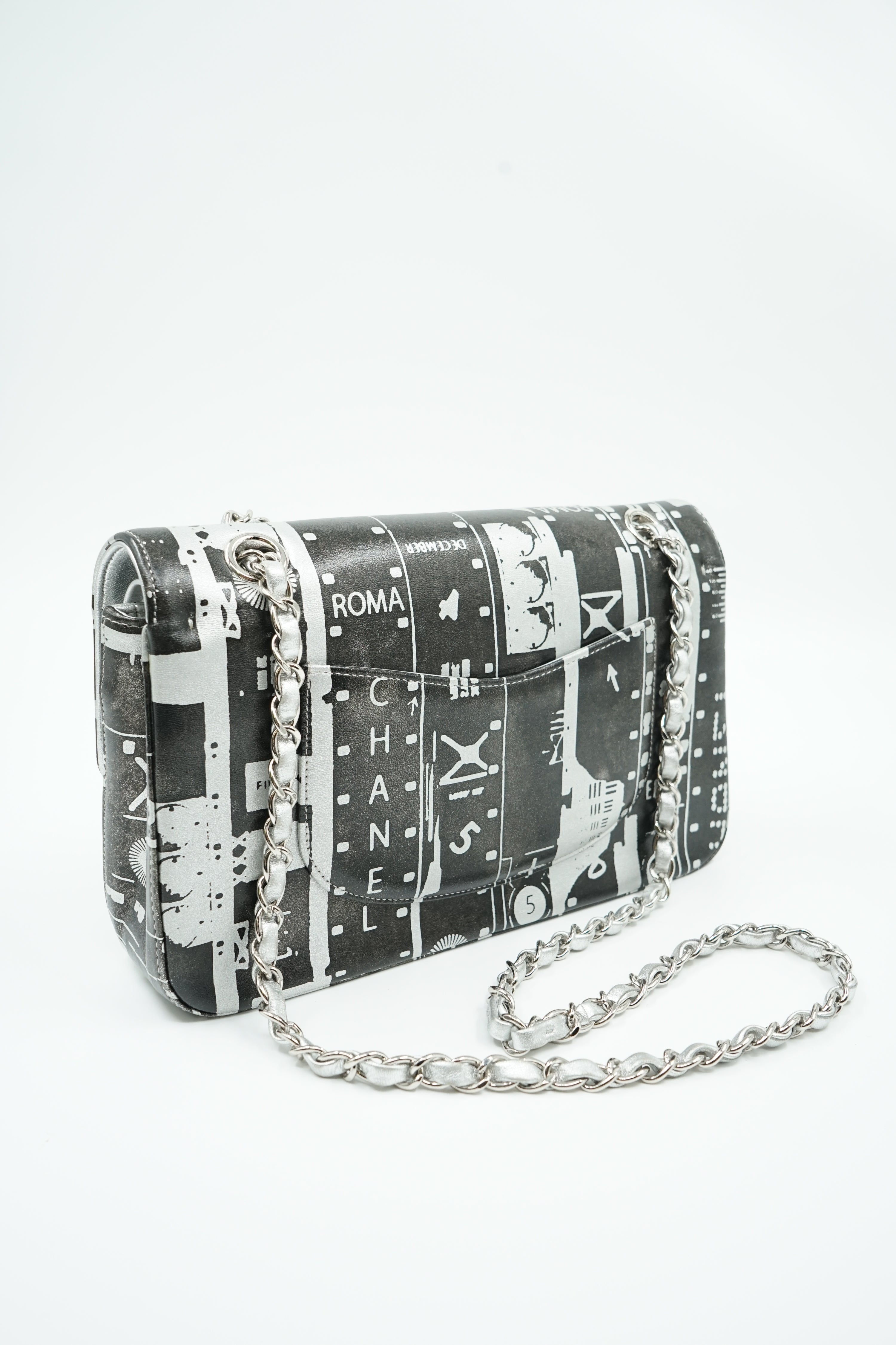 Chanel Medium Silver Printed Double Flap Bag