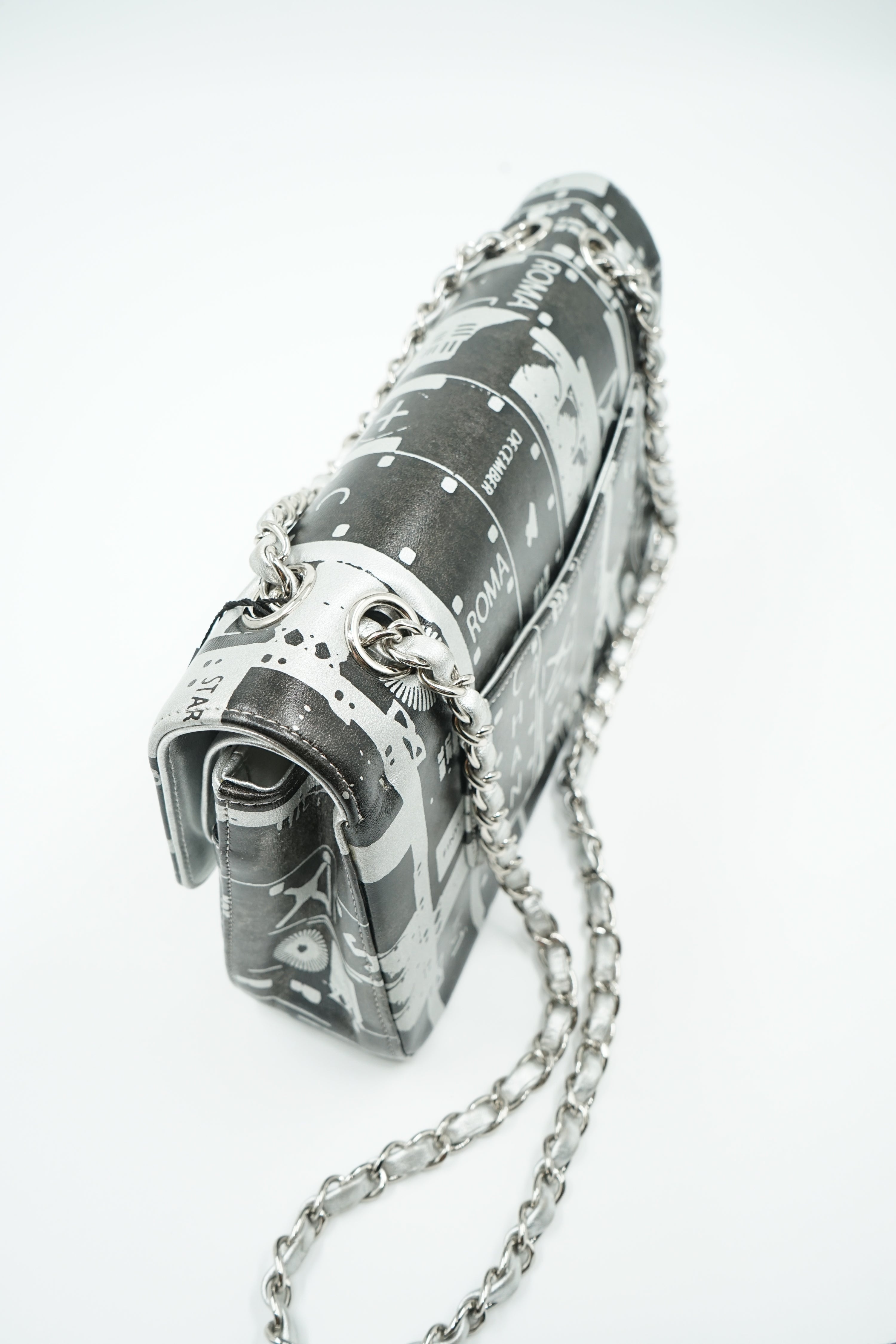 Chanel Medium Silver Printed Double Flap Bag