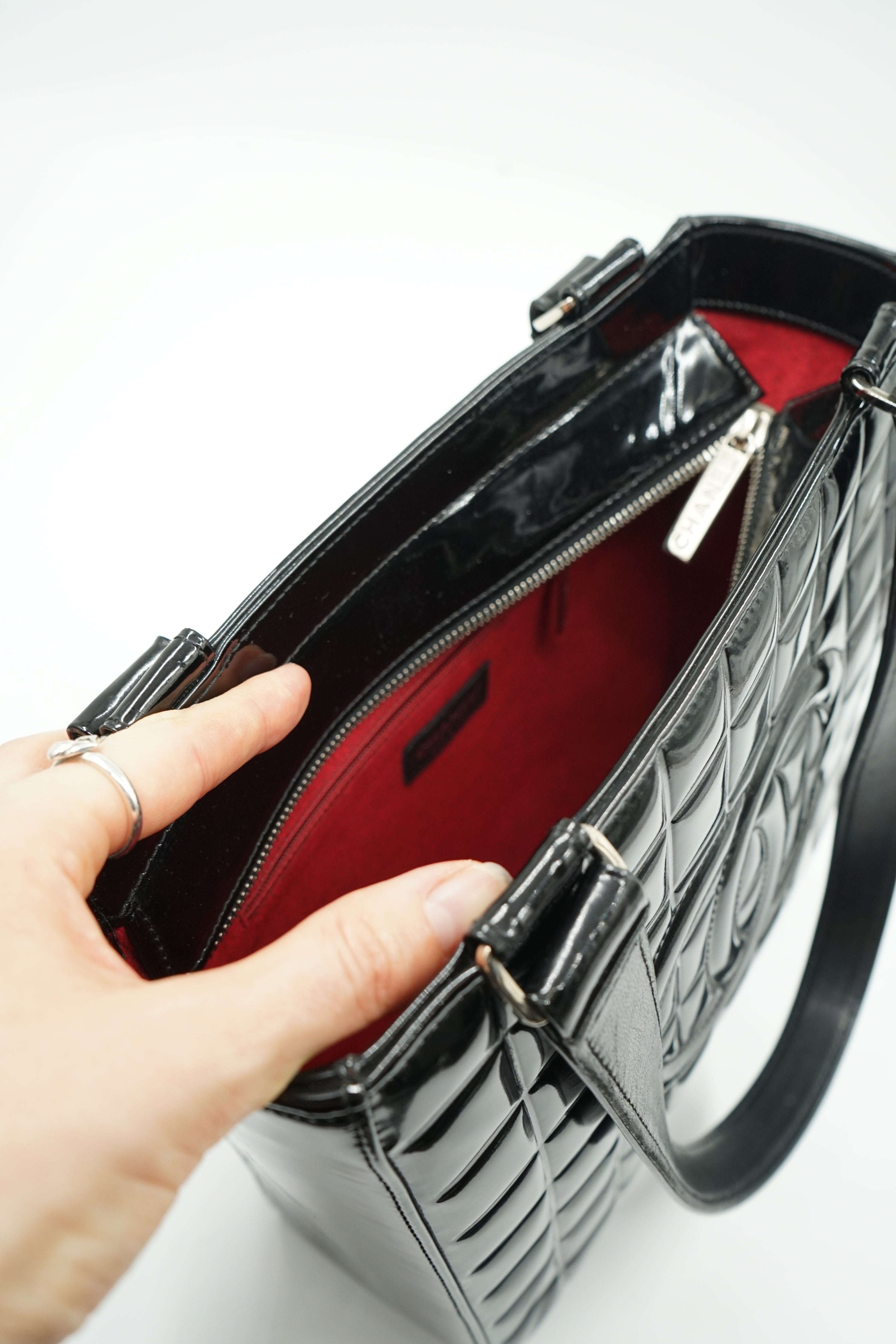 Chanel Chocolate Bar Patent Tote Bag Black