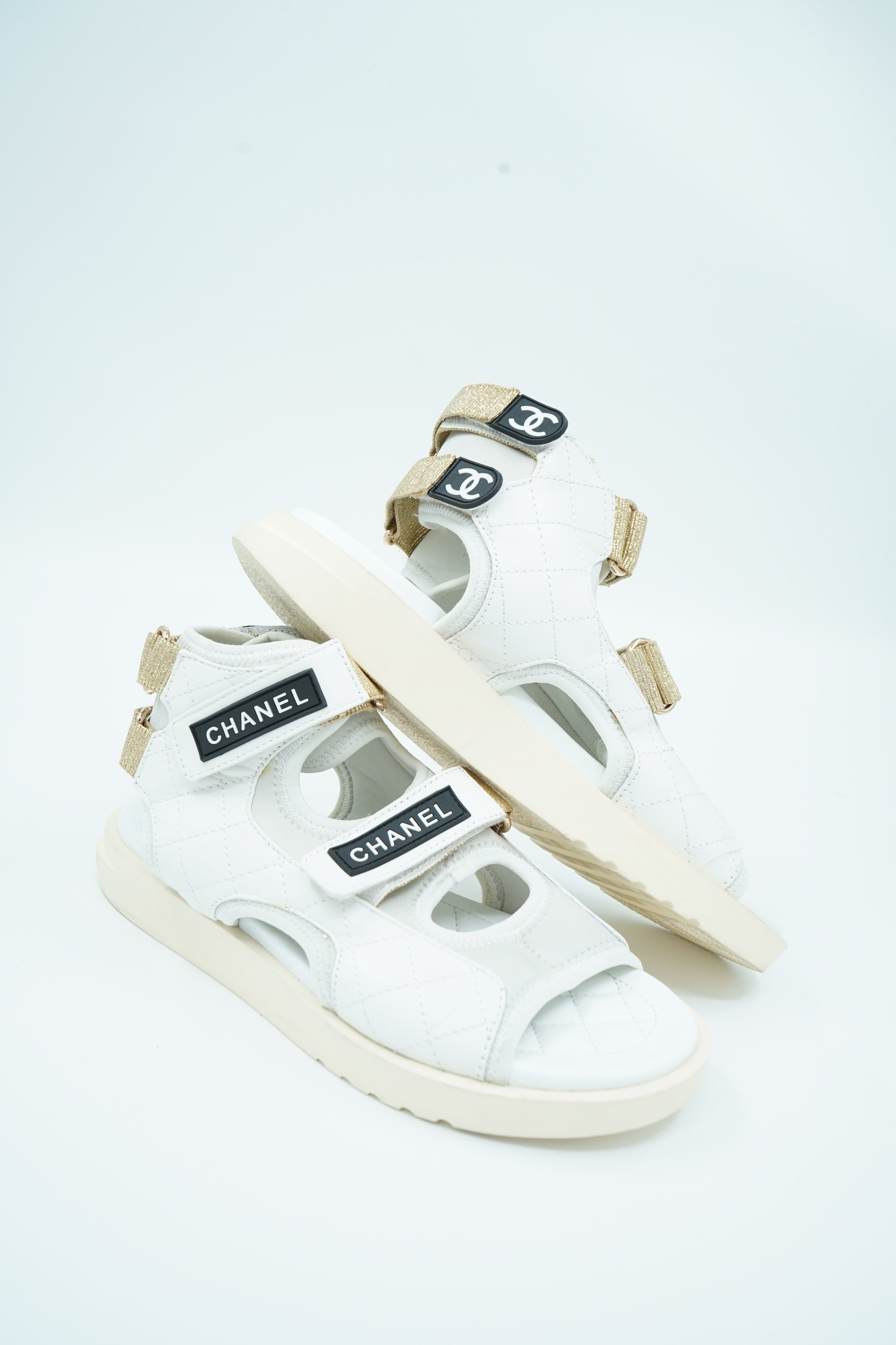 Chanel White Logo Sandals
