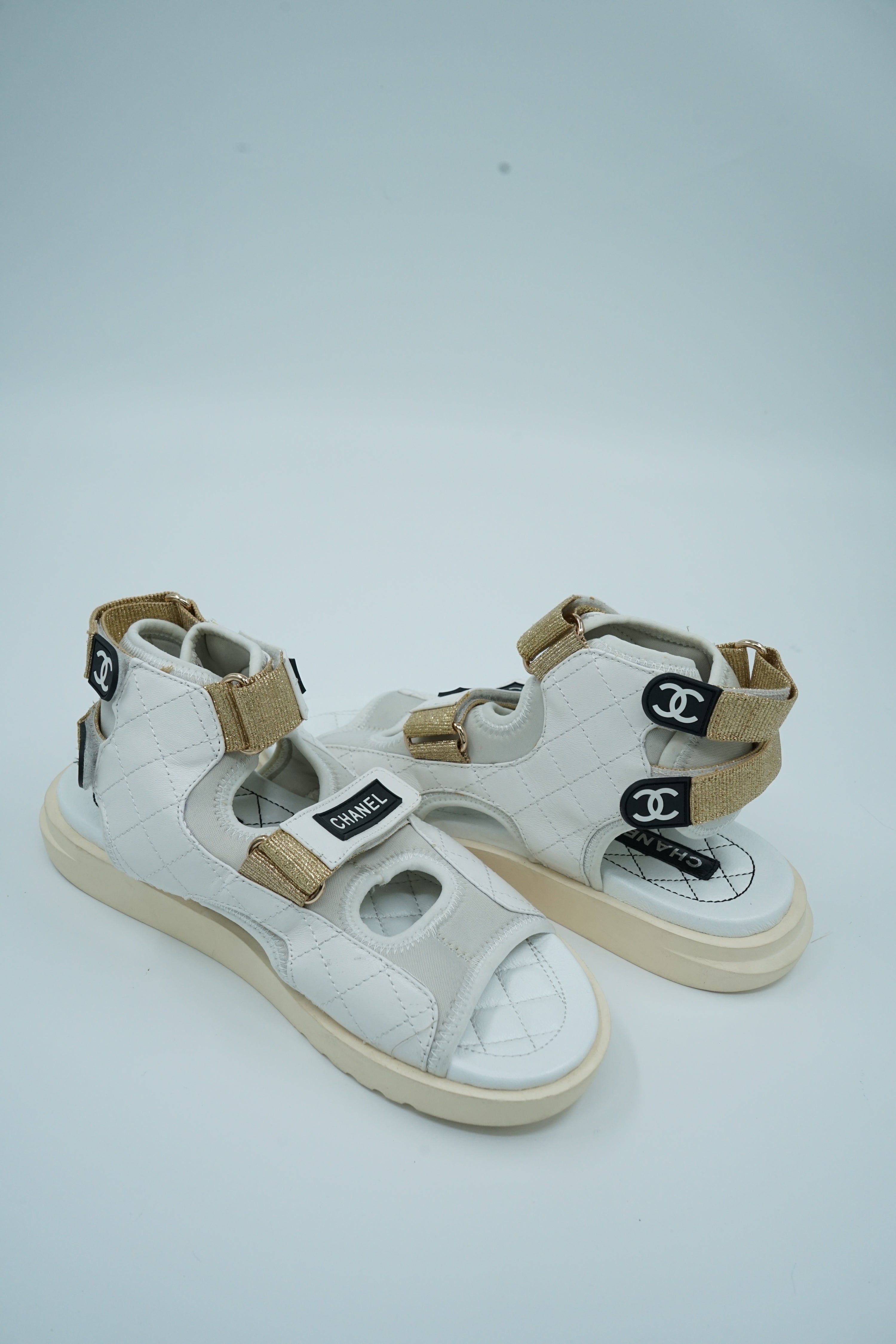 Chanel White Logo Sandals