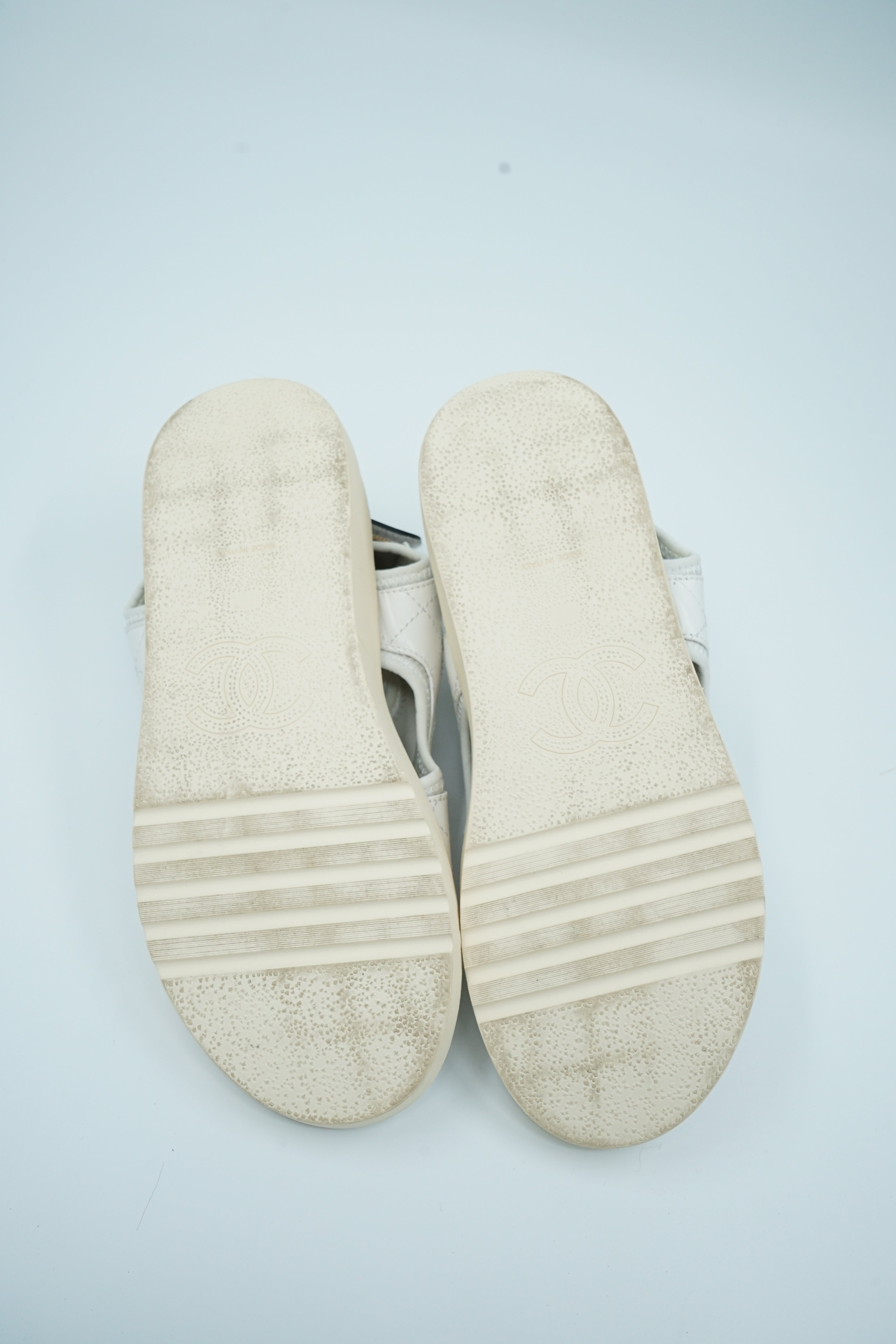 Chanel White Logo Sandals – Pleasure Paris