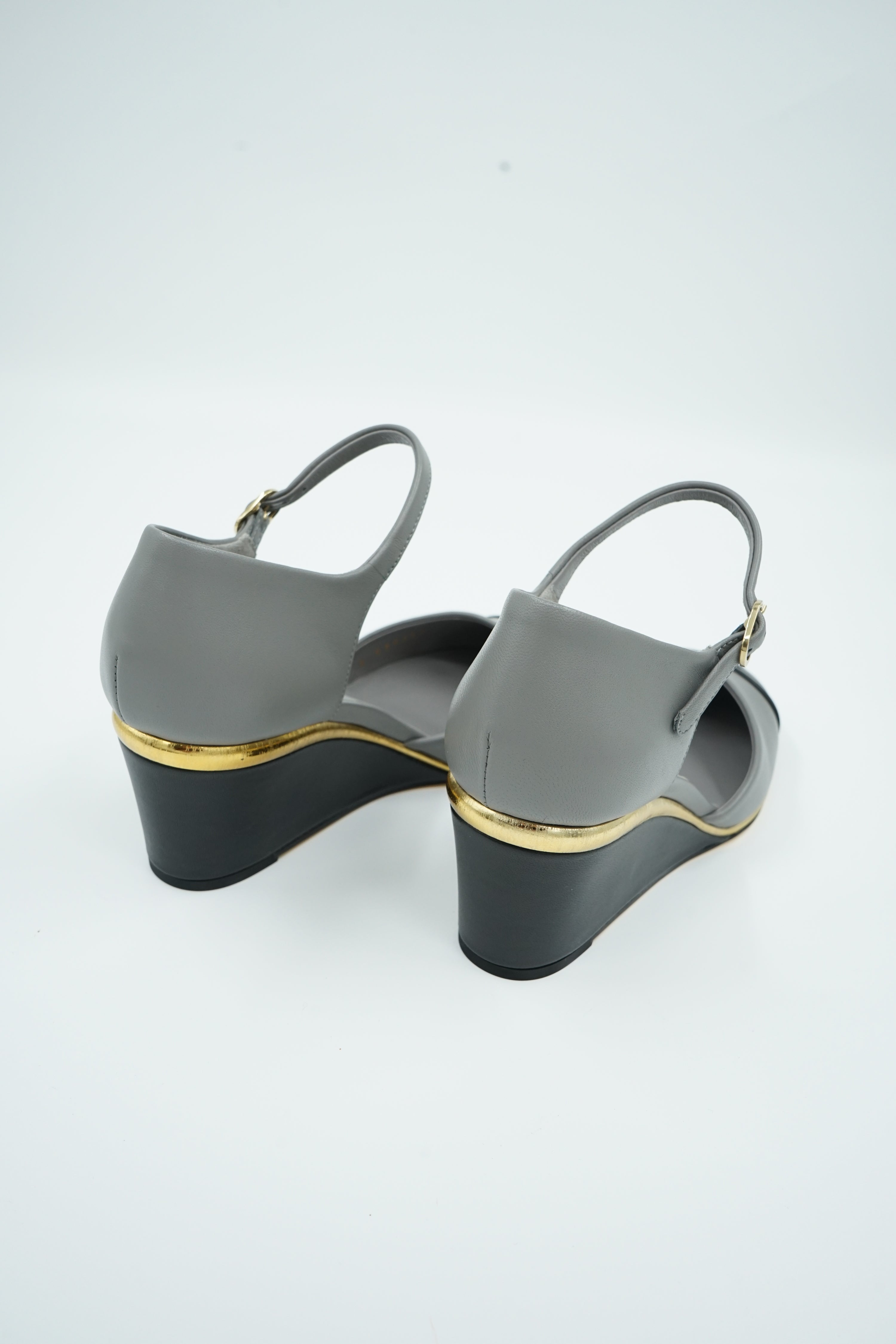 Chanel D'orsay Wedge Pumps Logo Cap Toe