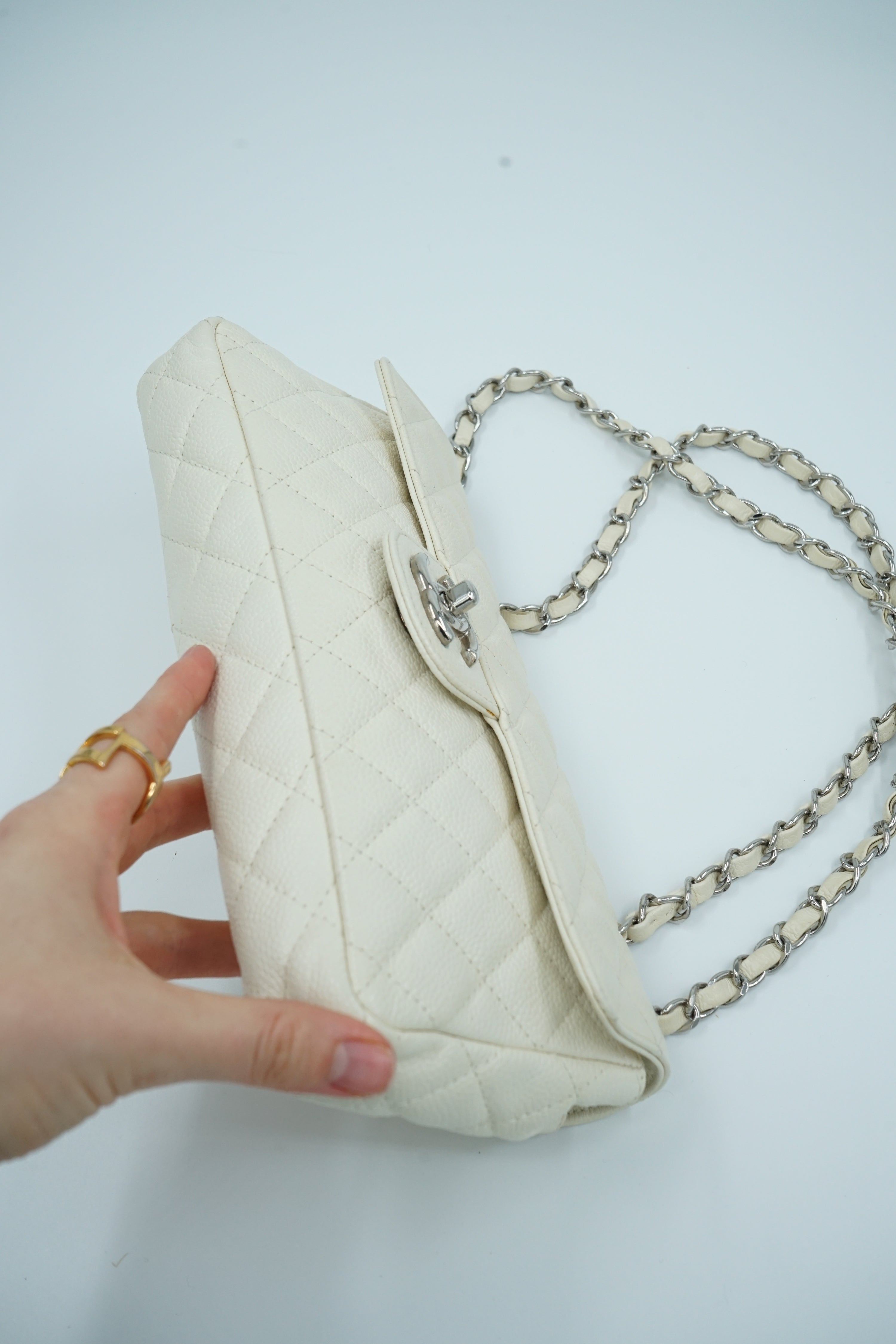 Chanel East West White Caviar Leather