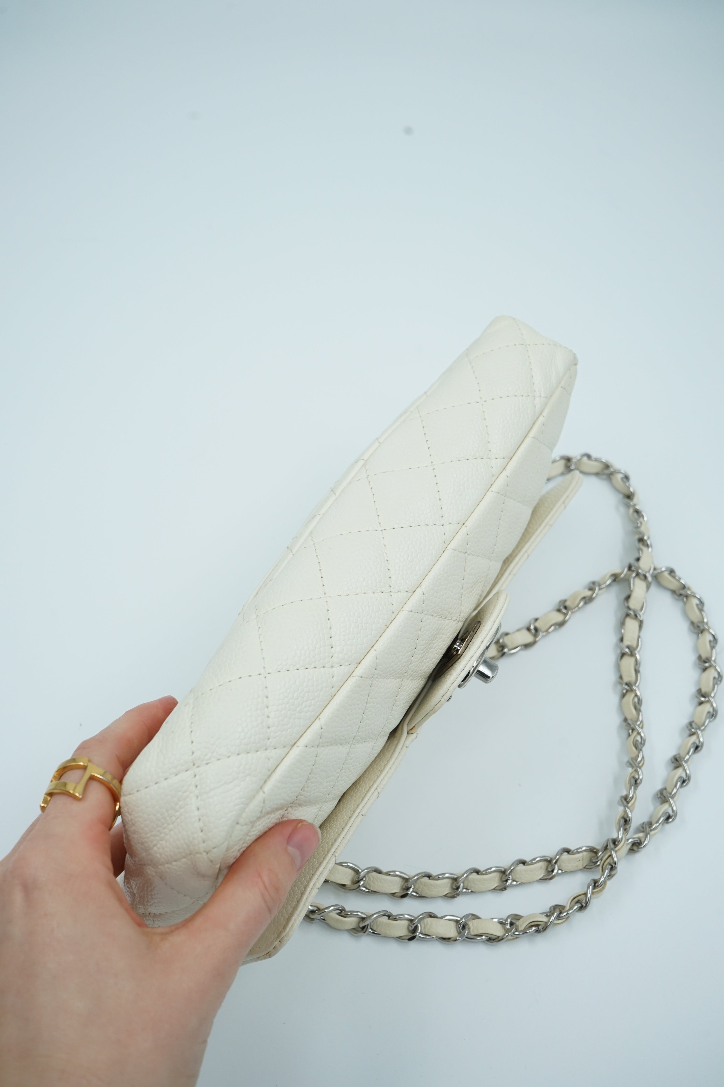 Chanel East West White Caviar Leather