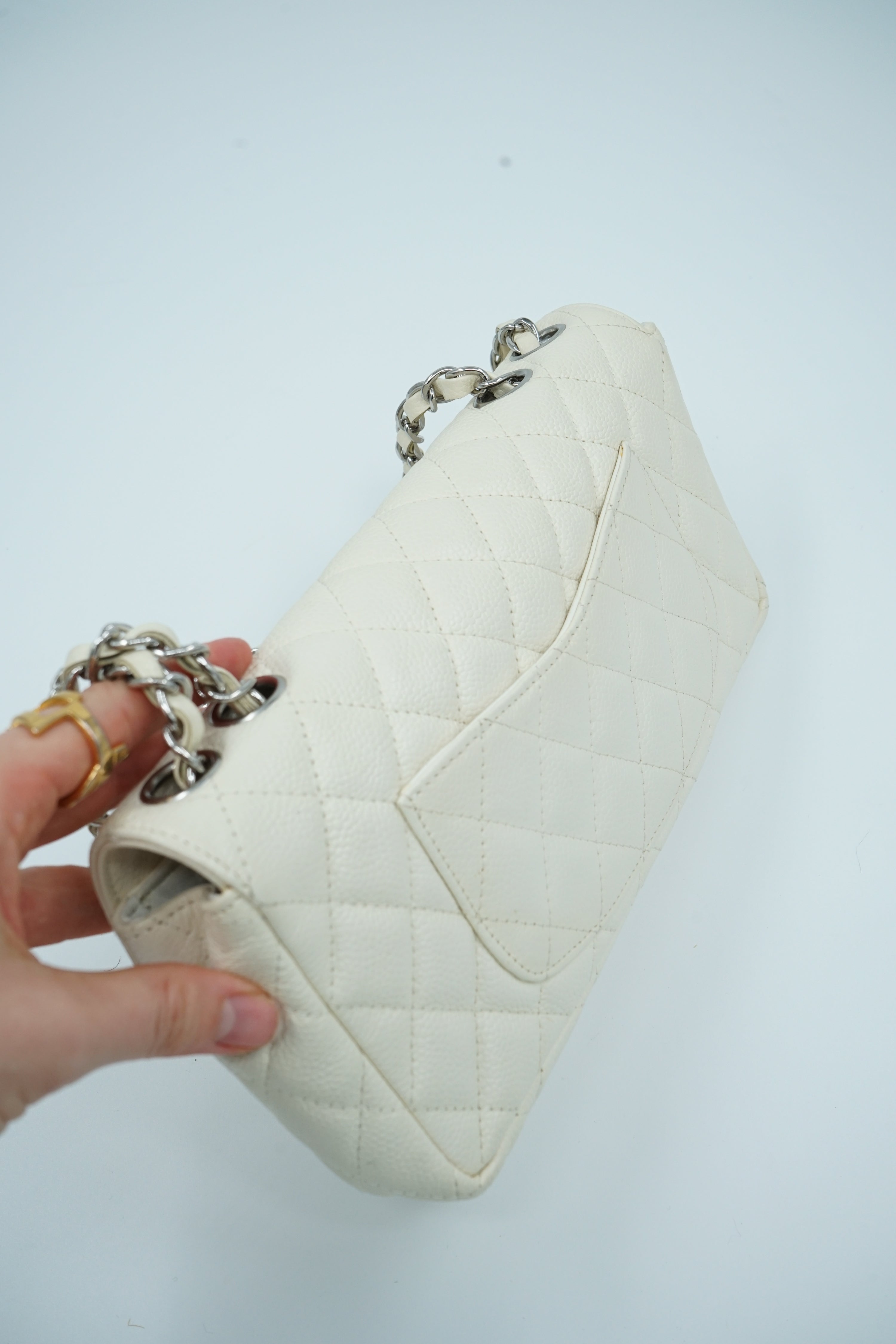 Chanel East West White Caviar Leather