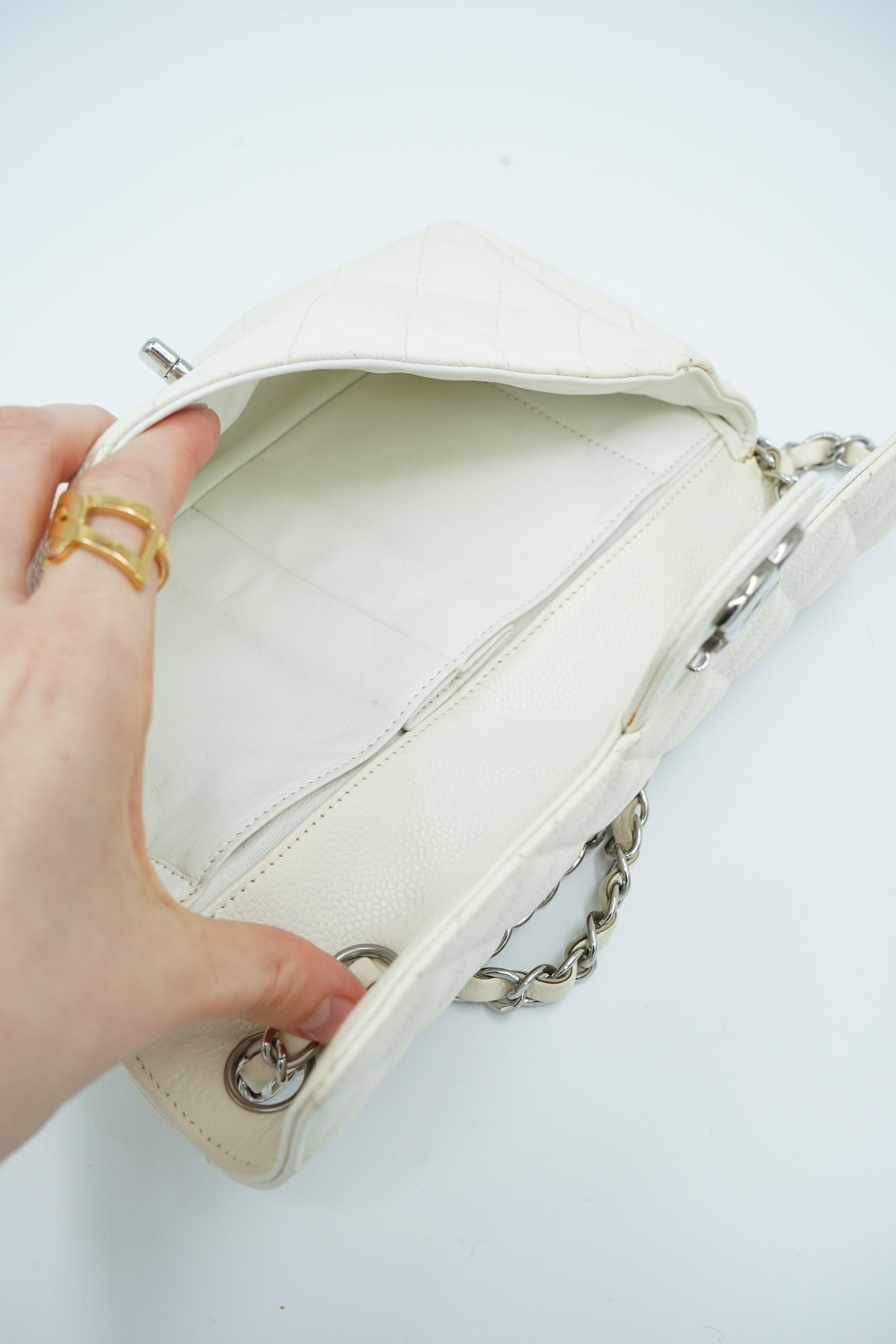 Chanel East West White Caviar Leather