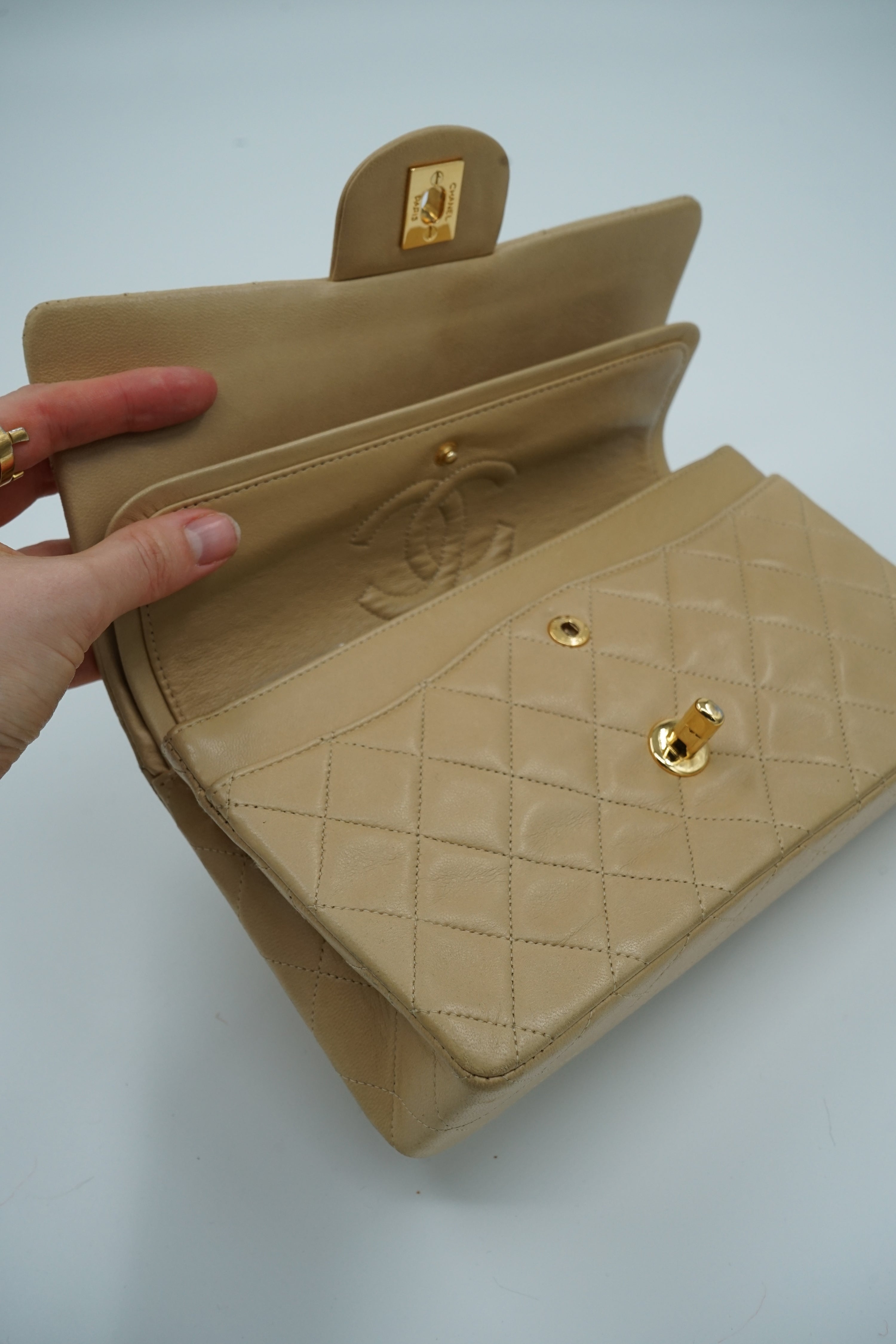 Chanel Double Flap Bag Small Beige
