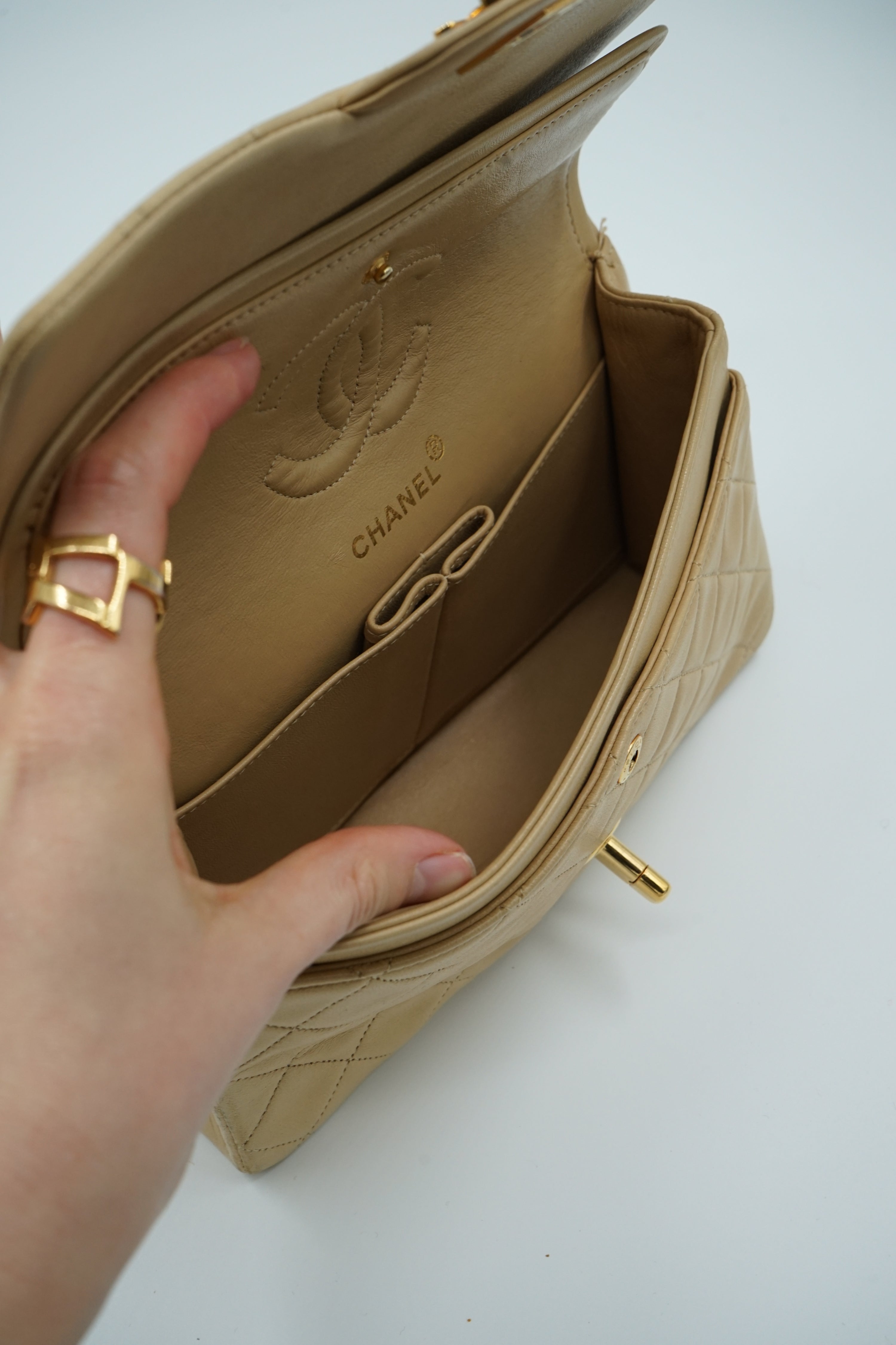 Chanel Double Flap Bag Small Beige