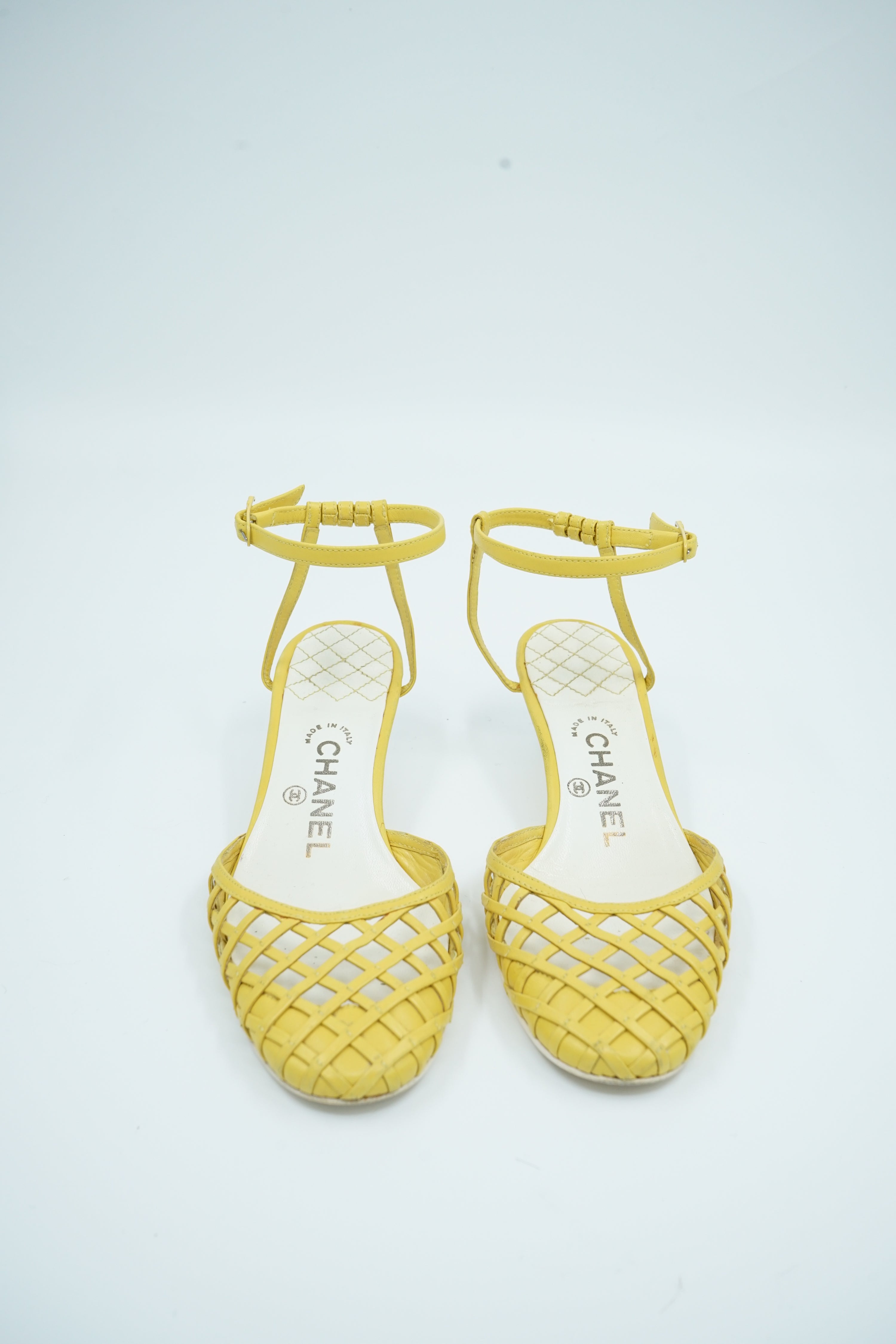 Chanel Yellow Kitten Heel Sandals