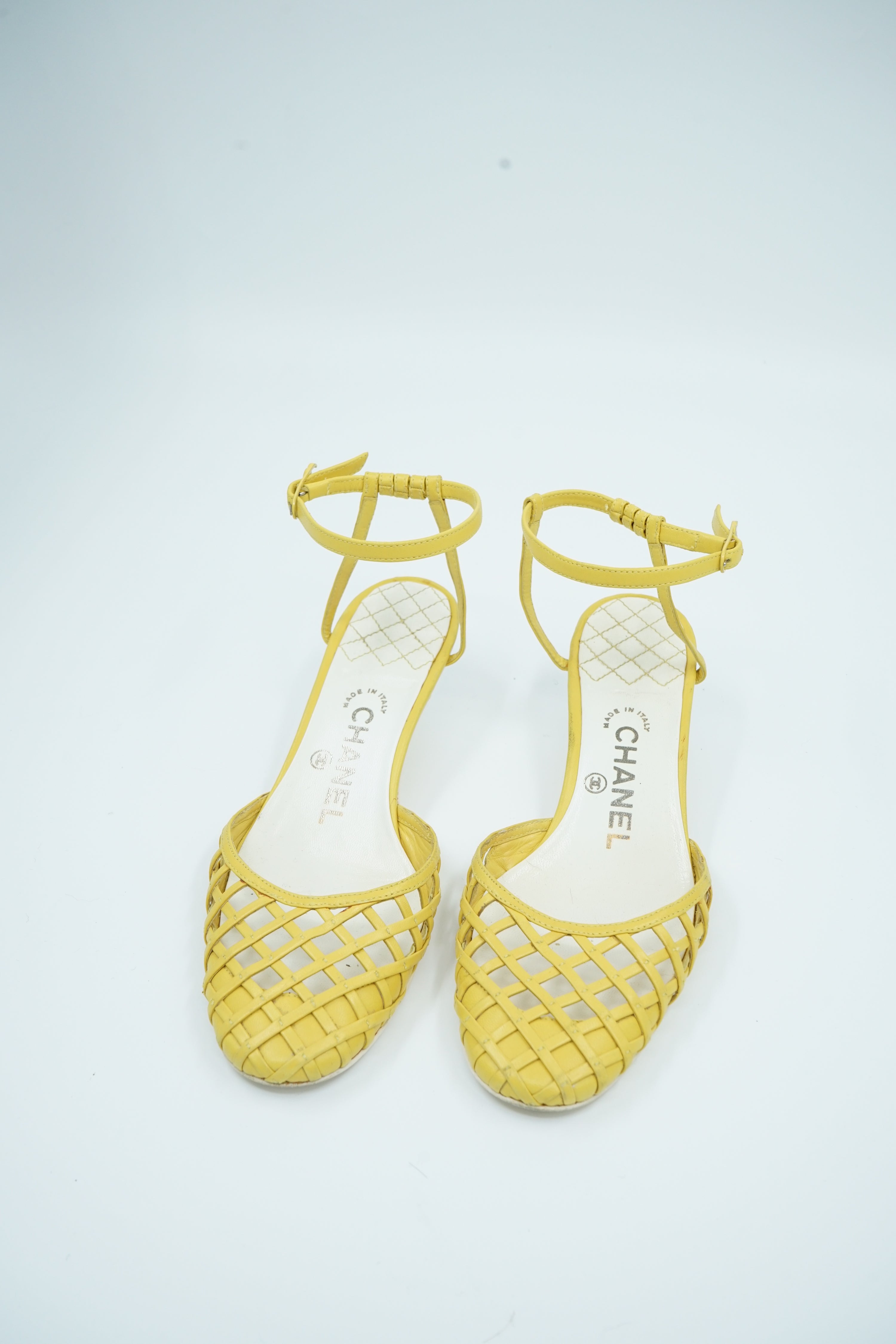 Chanel Yellow Kitten Heel Sandals