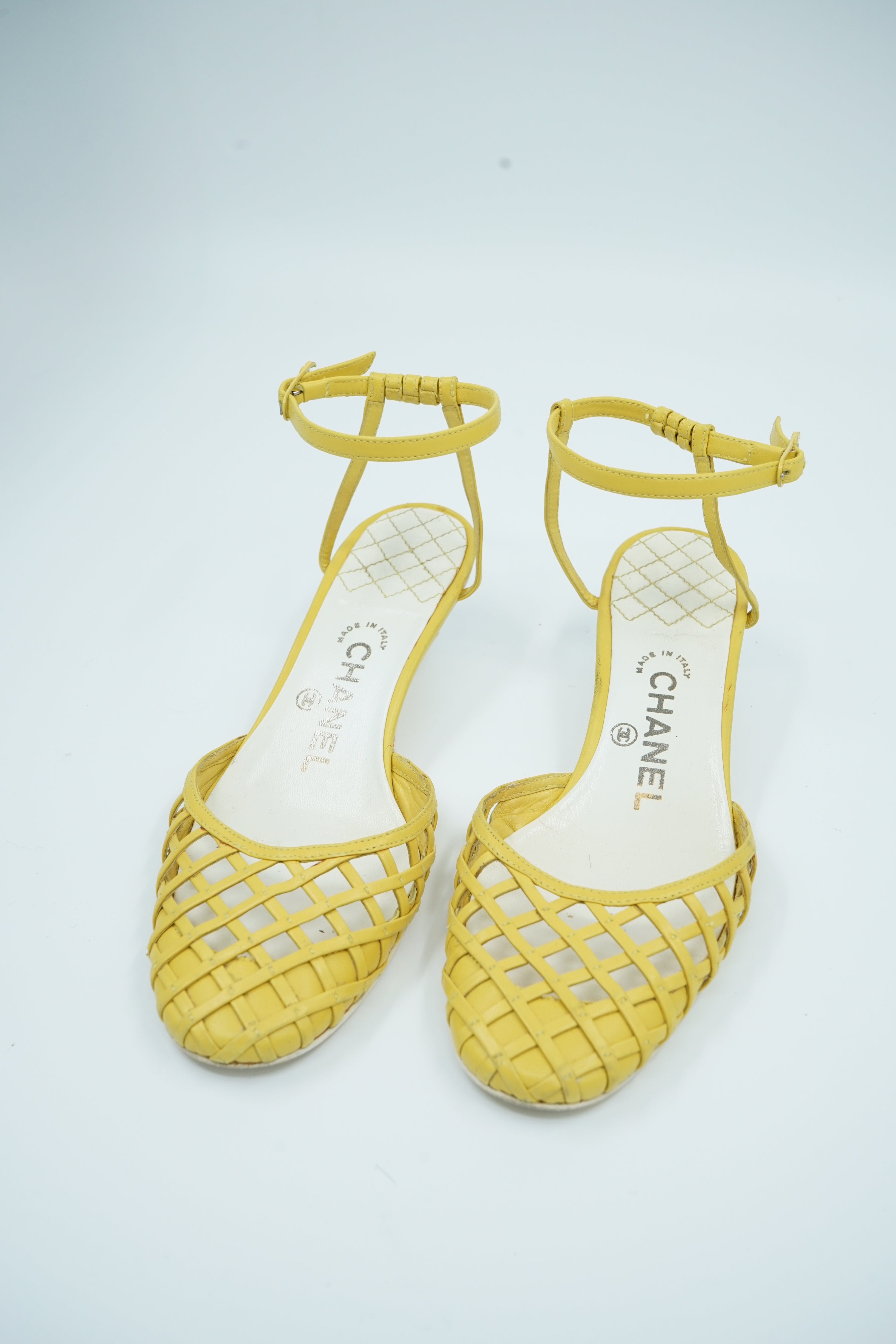 Chanel Yellow Kitten Heel Sandals