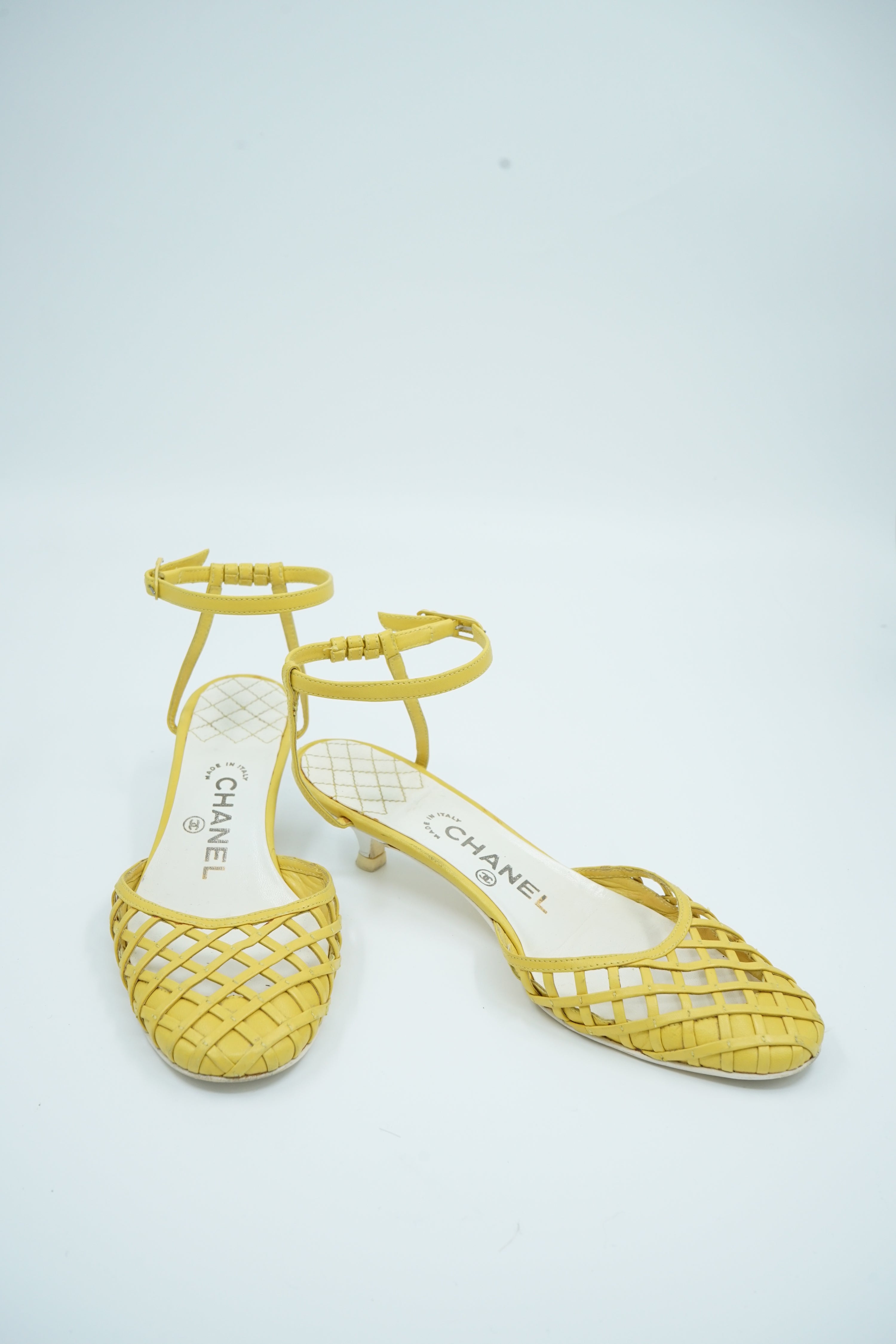 Chanel Yellow Kitten Heel Sandals