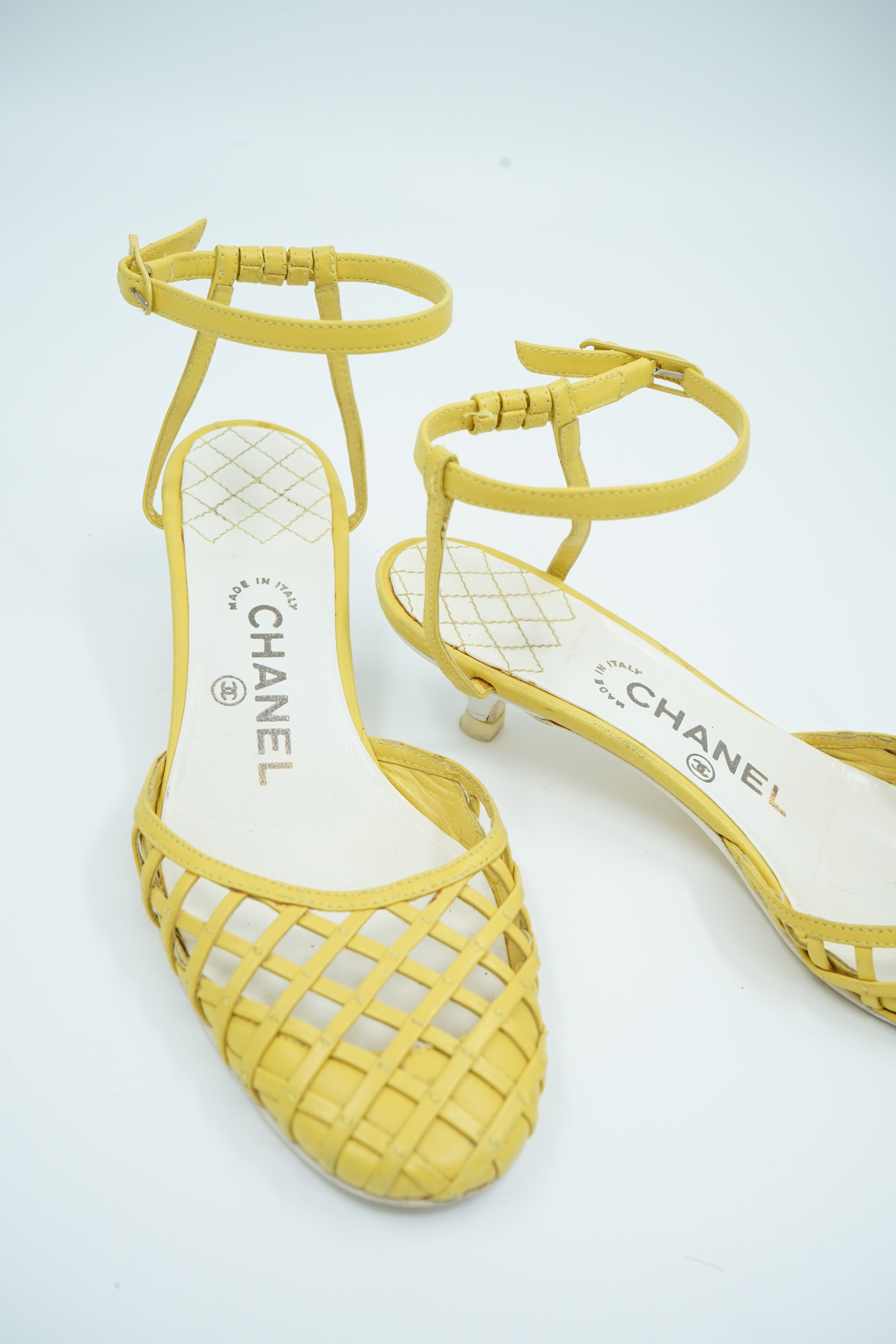 Chanel Yellow Kitten Heel Sandals