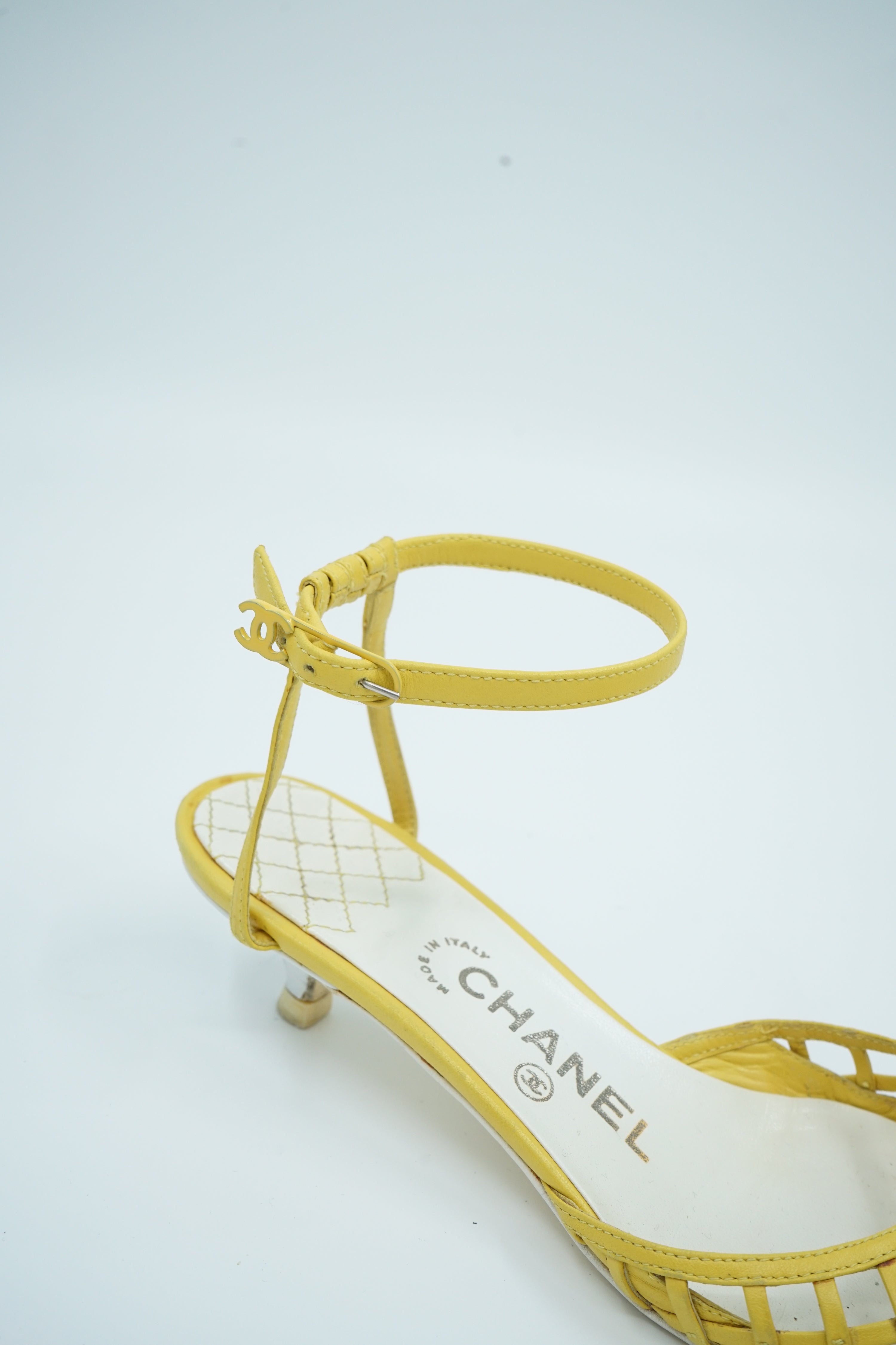 Chanel Yellow Kitten Heel Sandals