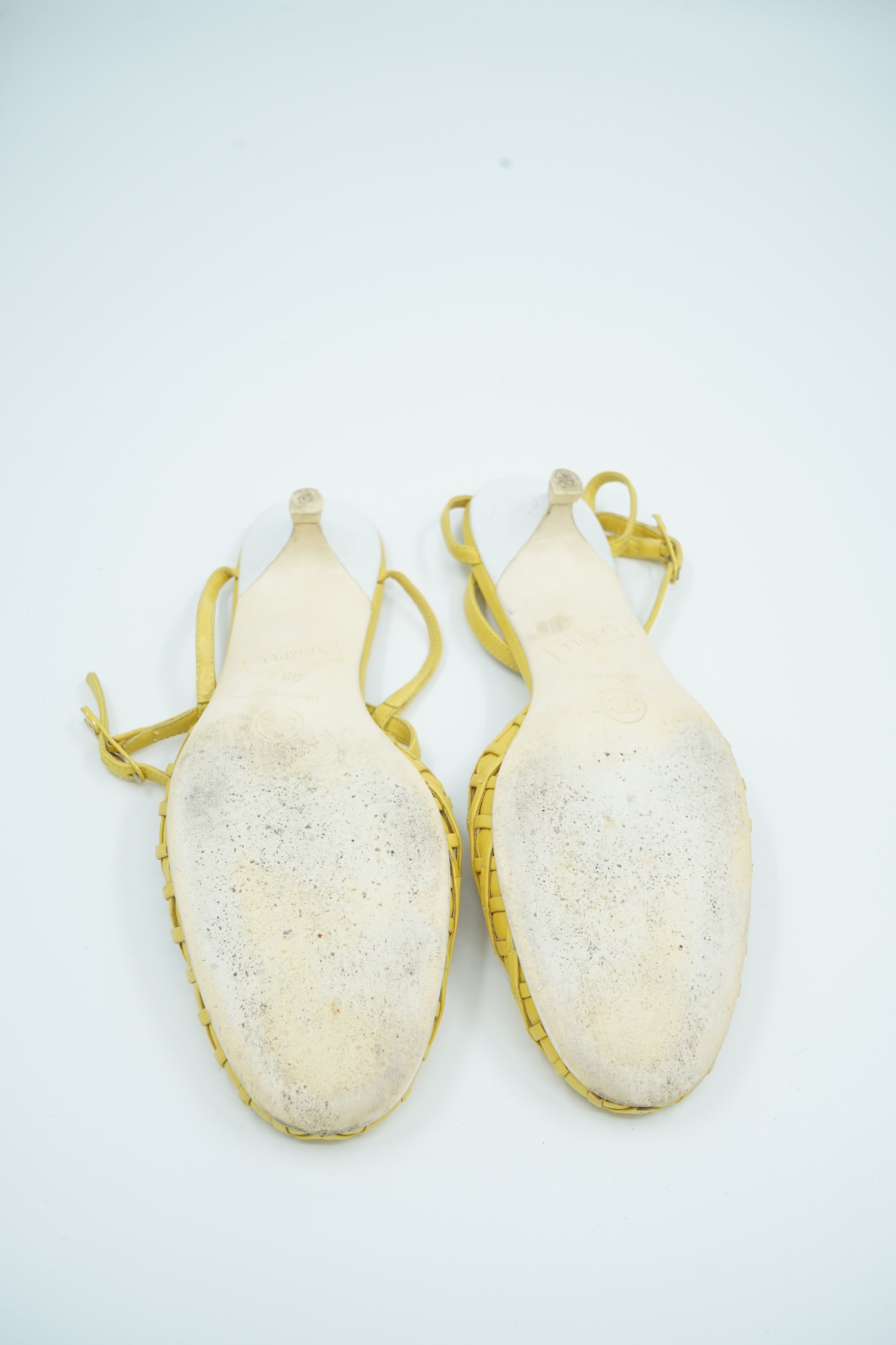 Chanel Yellow Kitten Heel Sandals