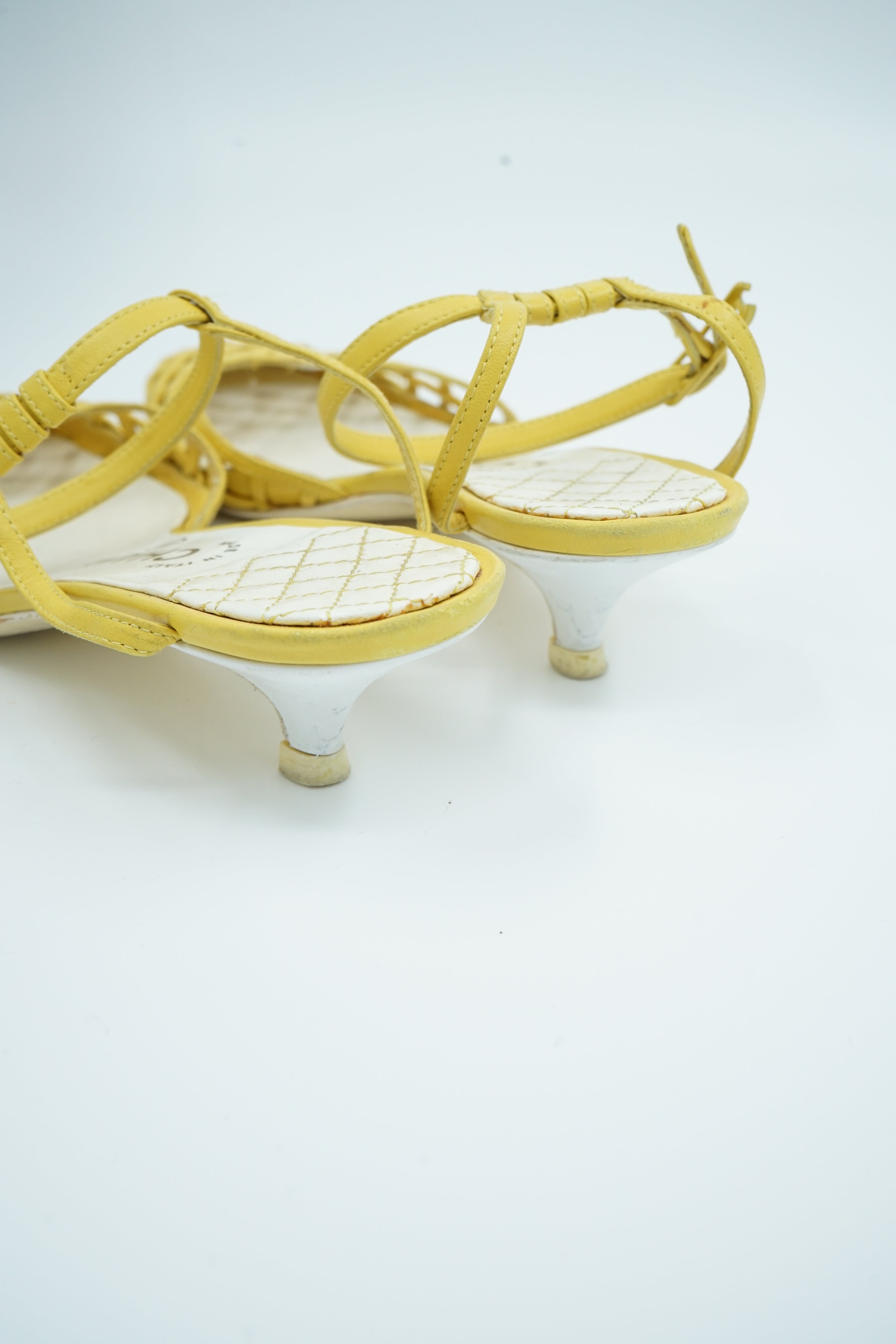 Chanel Yellow Kitten Heel Sandals