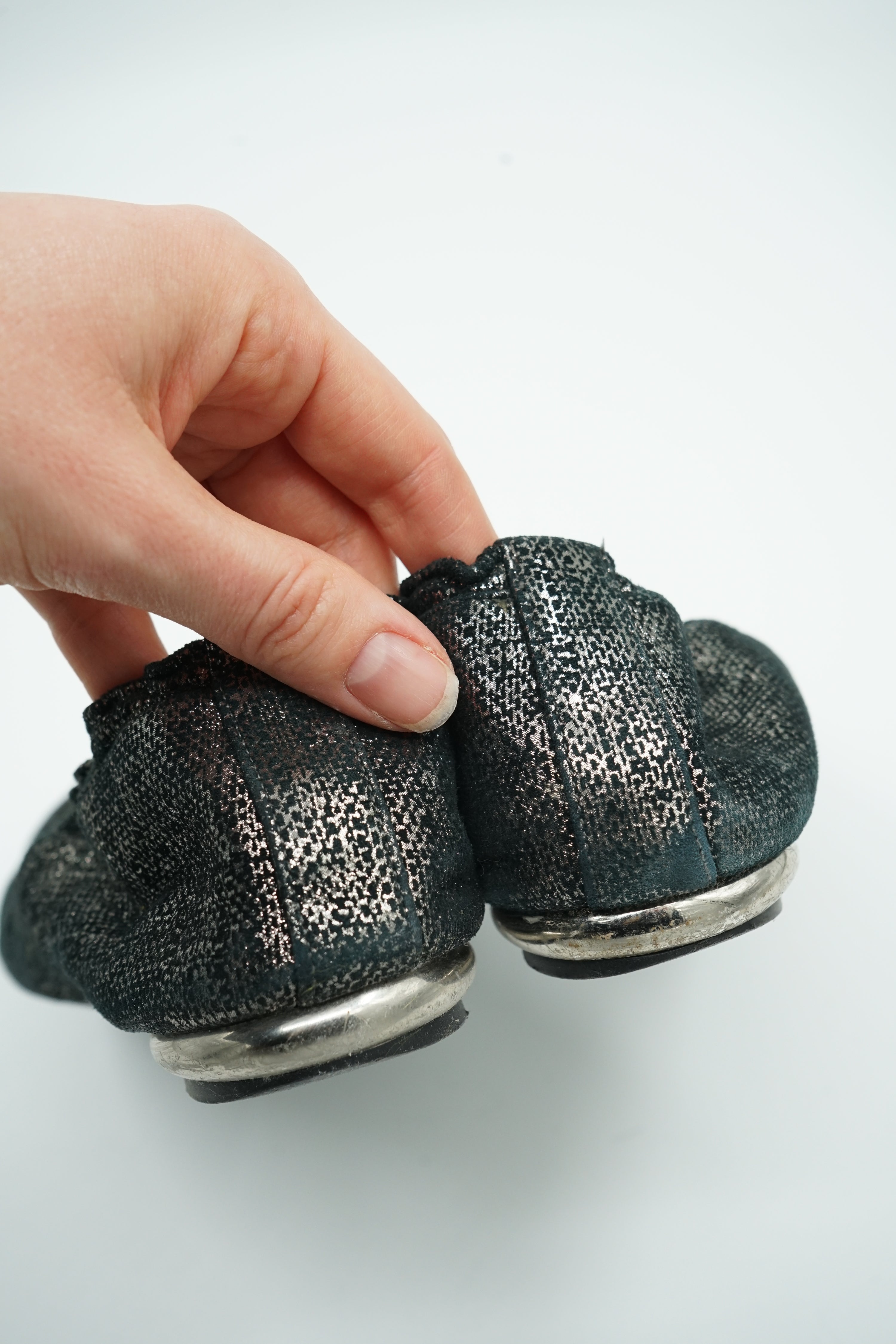 Chanel Ballet Flats Cap Toe Logo Silver