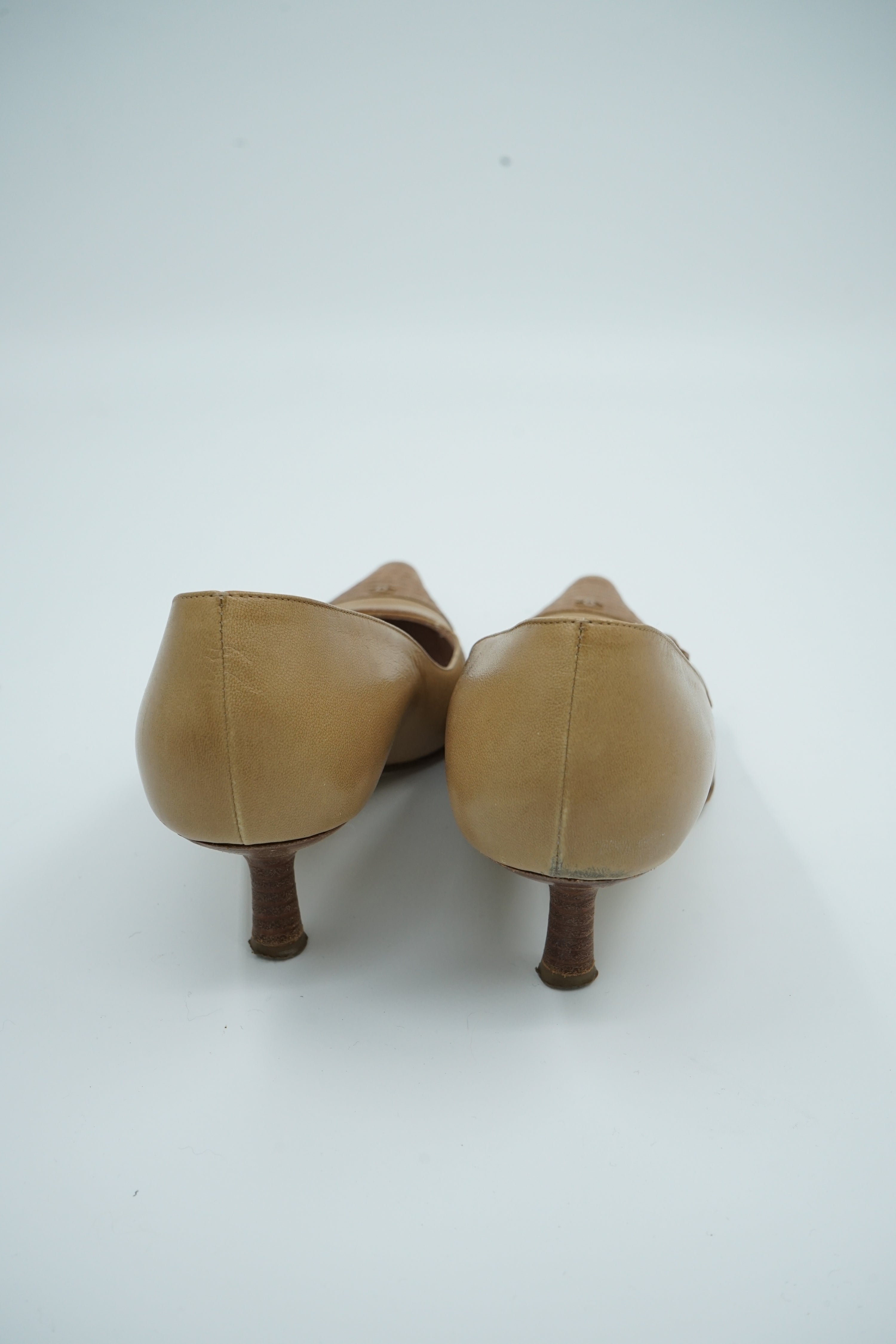 Chanel Croc Detail Kitten Heels Brown