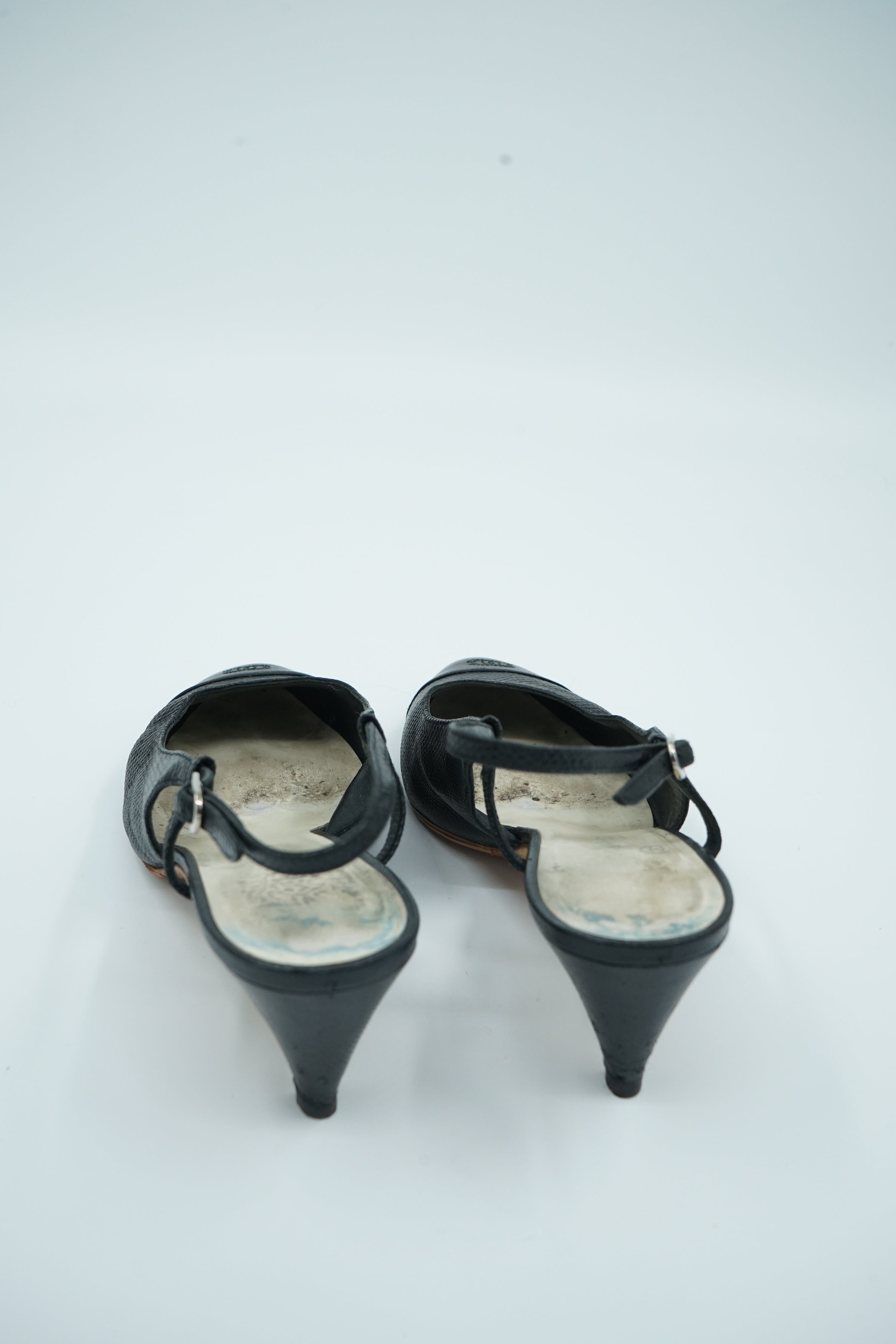 Chanel Textured Leather Cap Toe Slingback Pumps Black