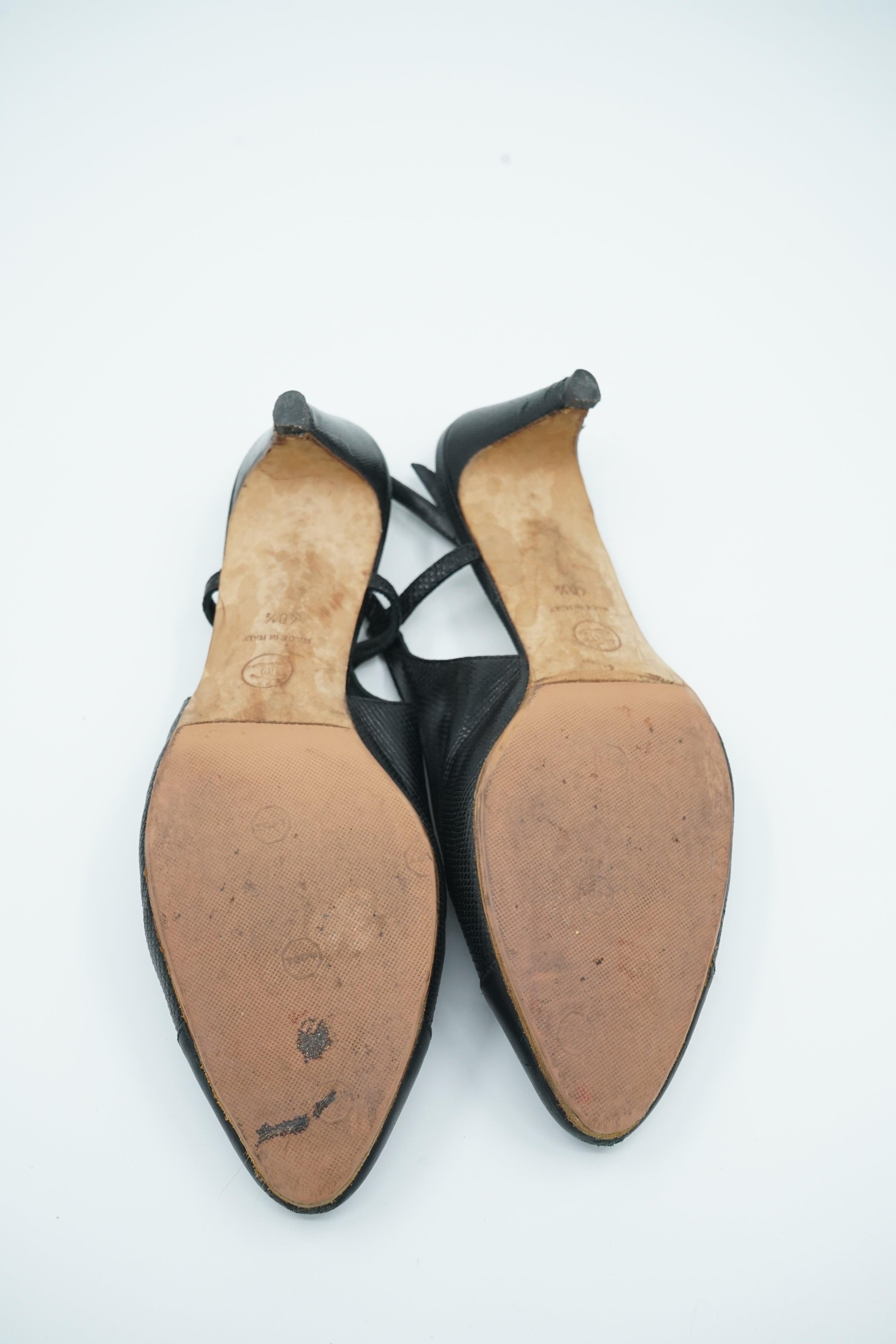 Chanel Textured Leather Cap Toe Slingback Pumps Black