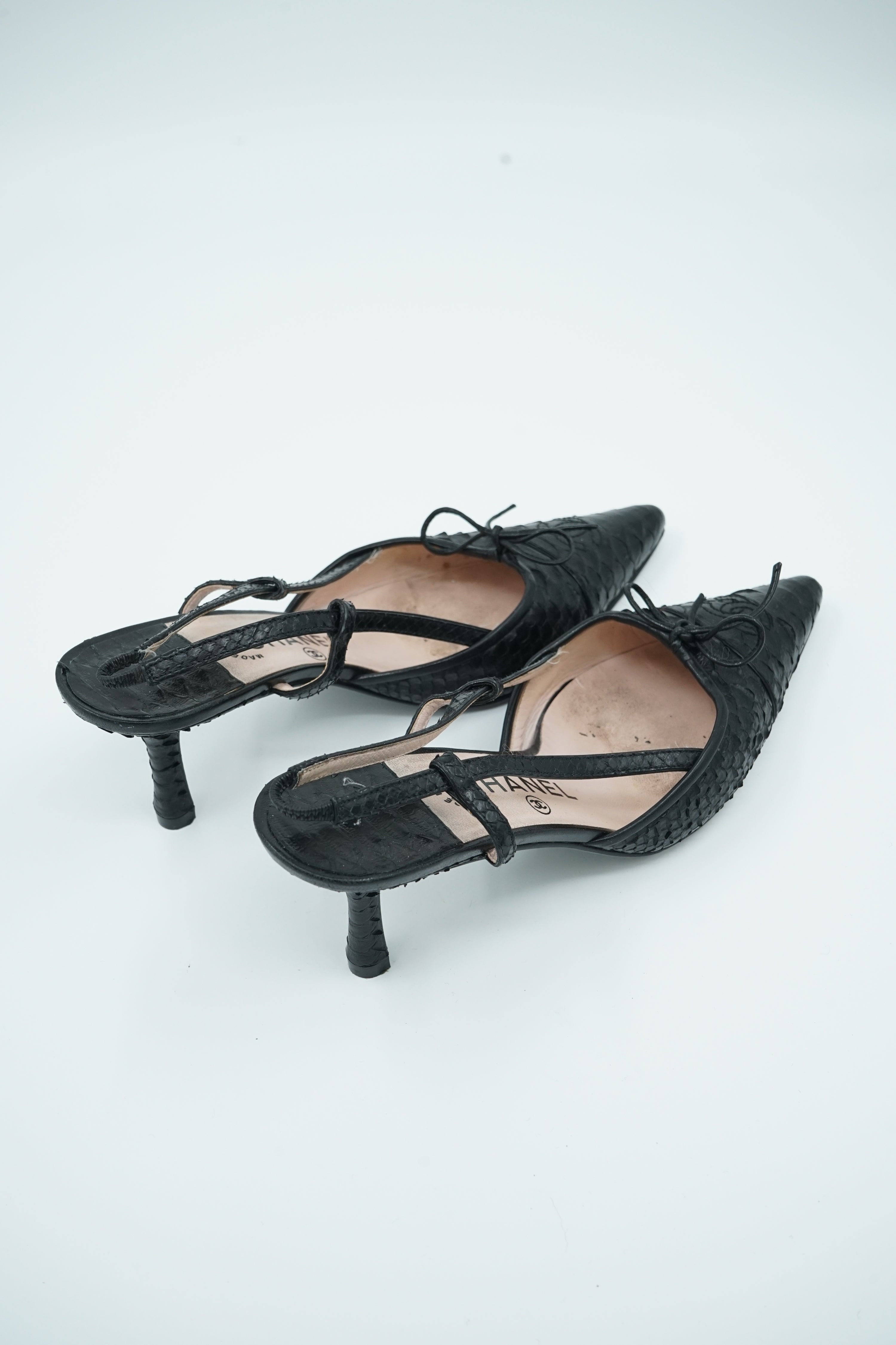 Chanel Logo Snake Heels