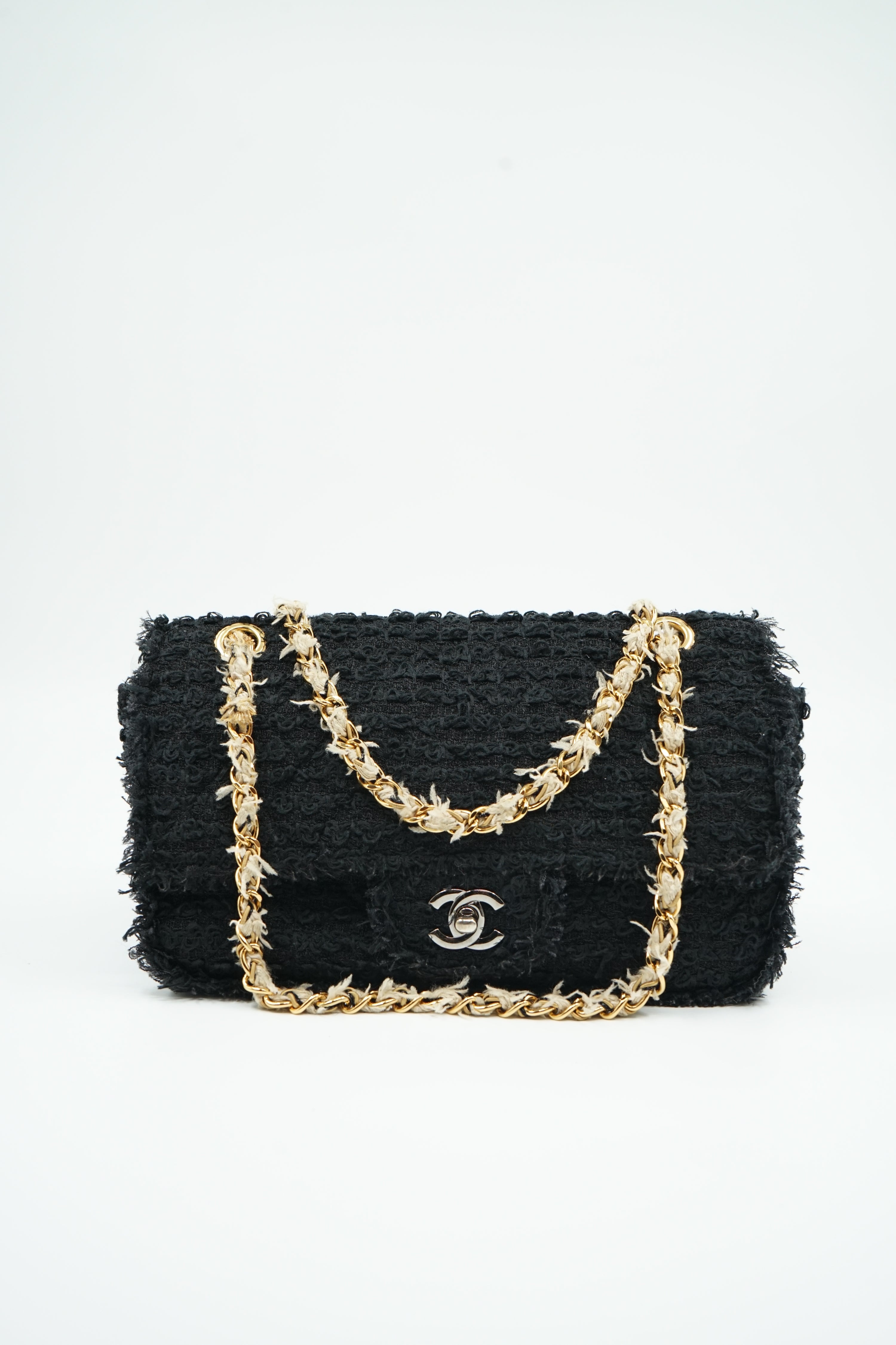 Chanel Tweed Single Flap Bag Black