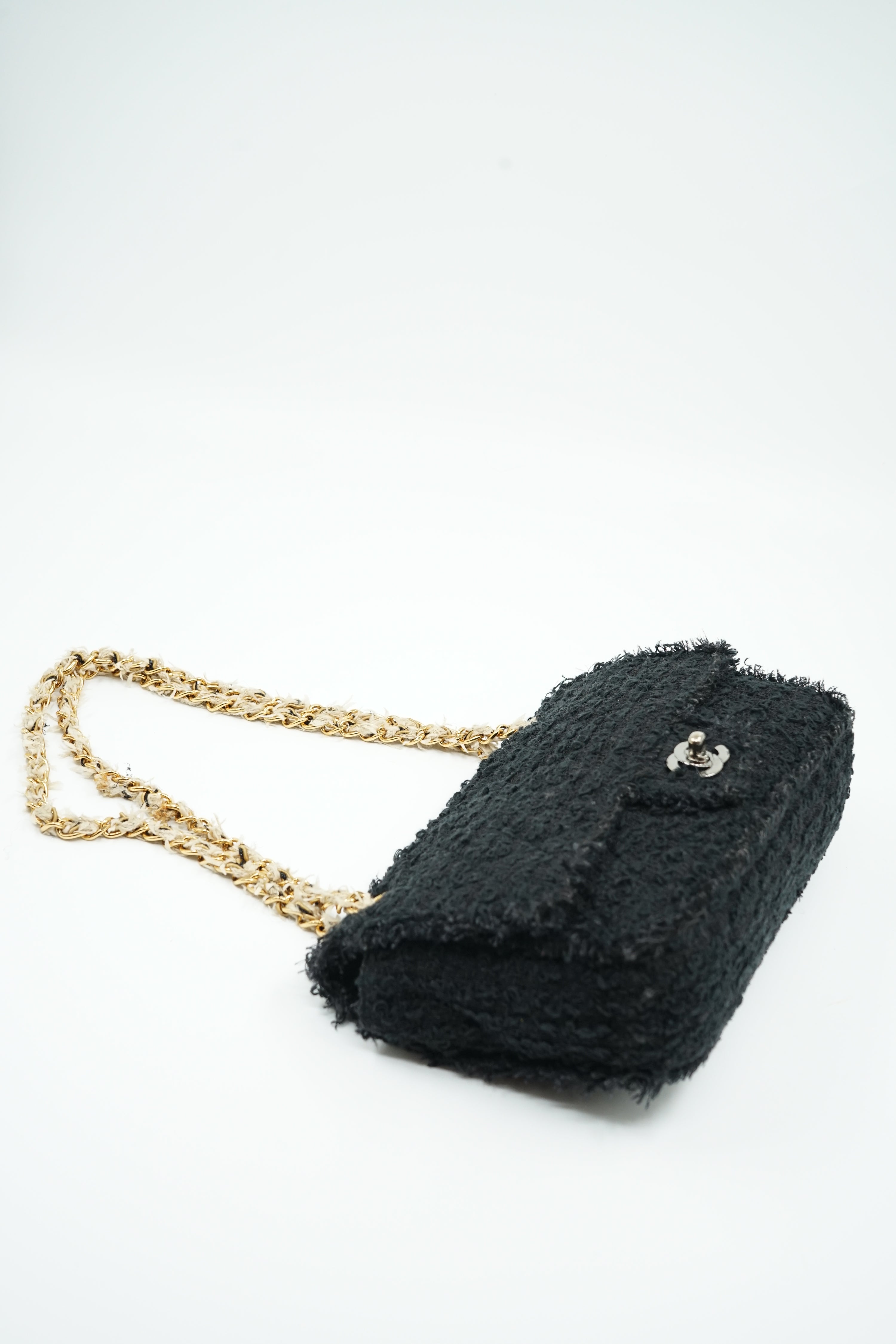 Chanel Tweed Single Flap Bag Black