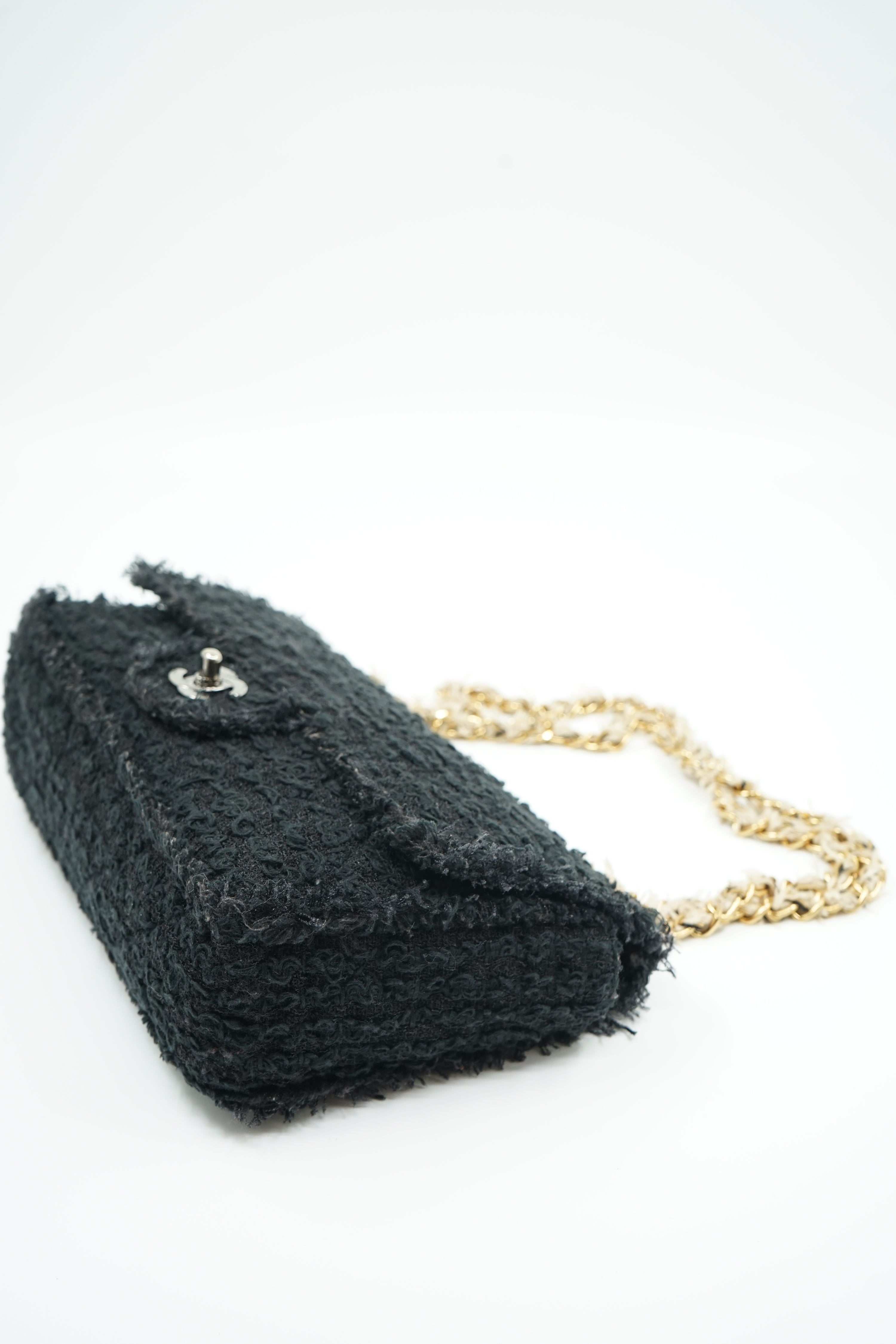 Chanel Tweed Single Flap Bag Black