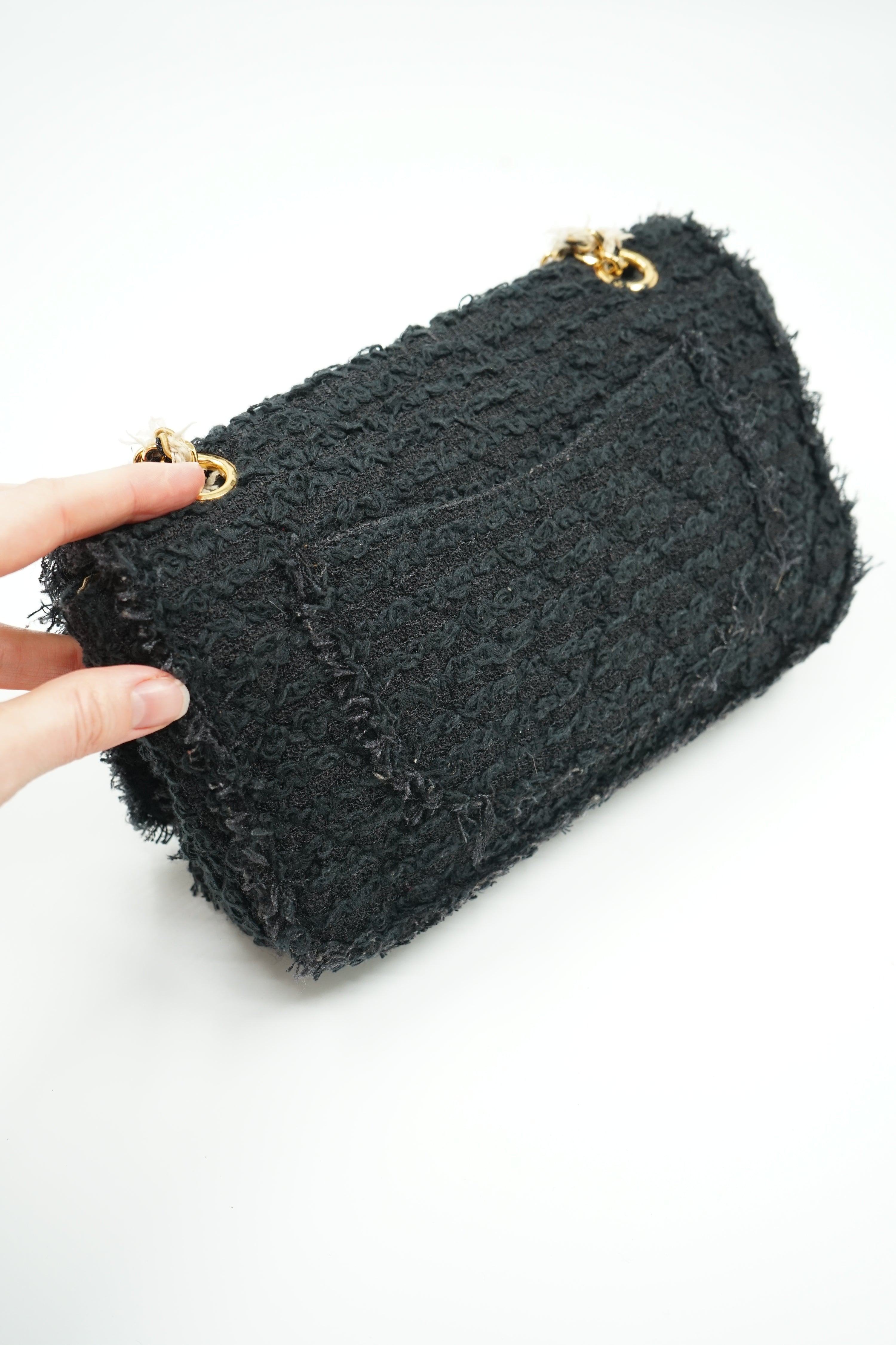 Chanel Tweed Single Flap Bag Black