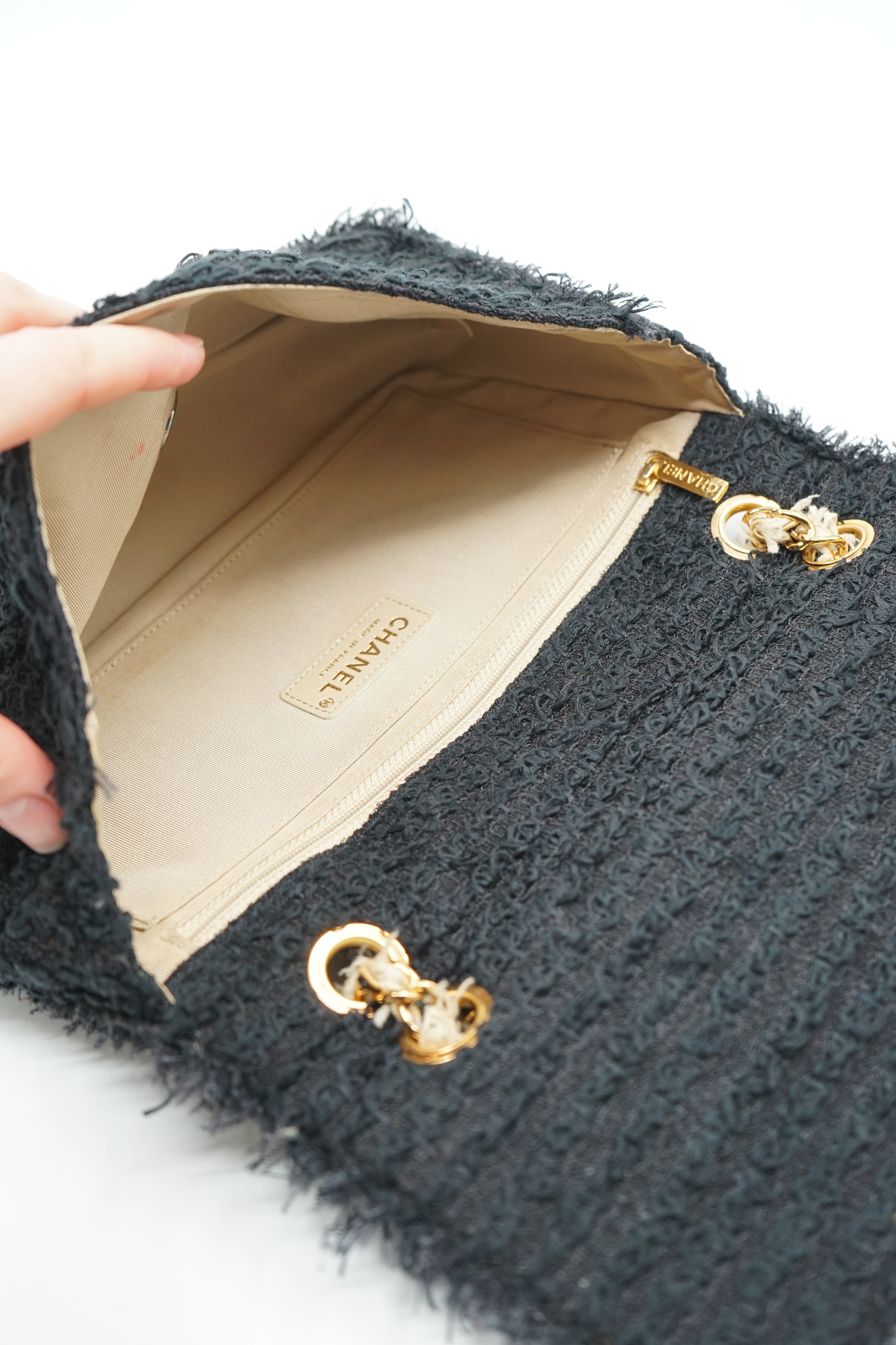 Chanel Tweed Single Flap Bag Black