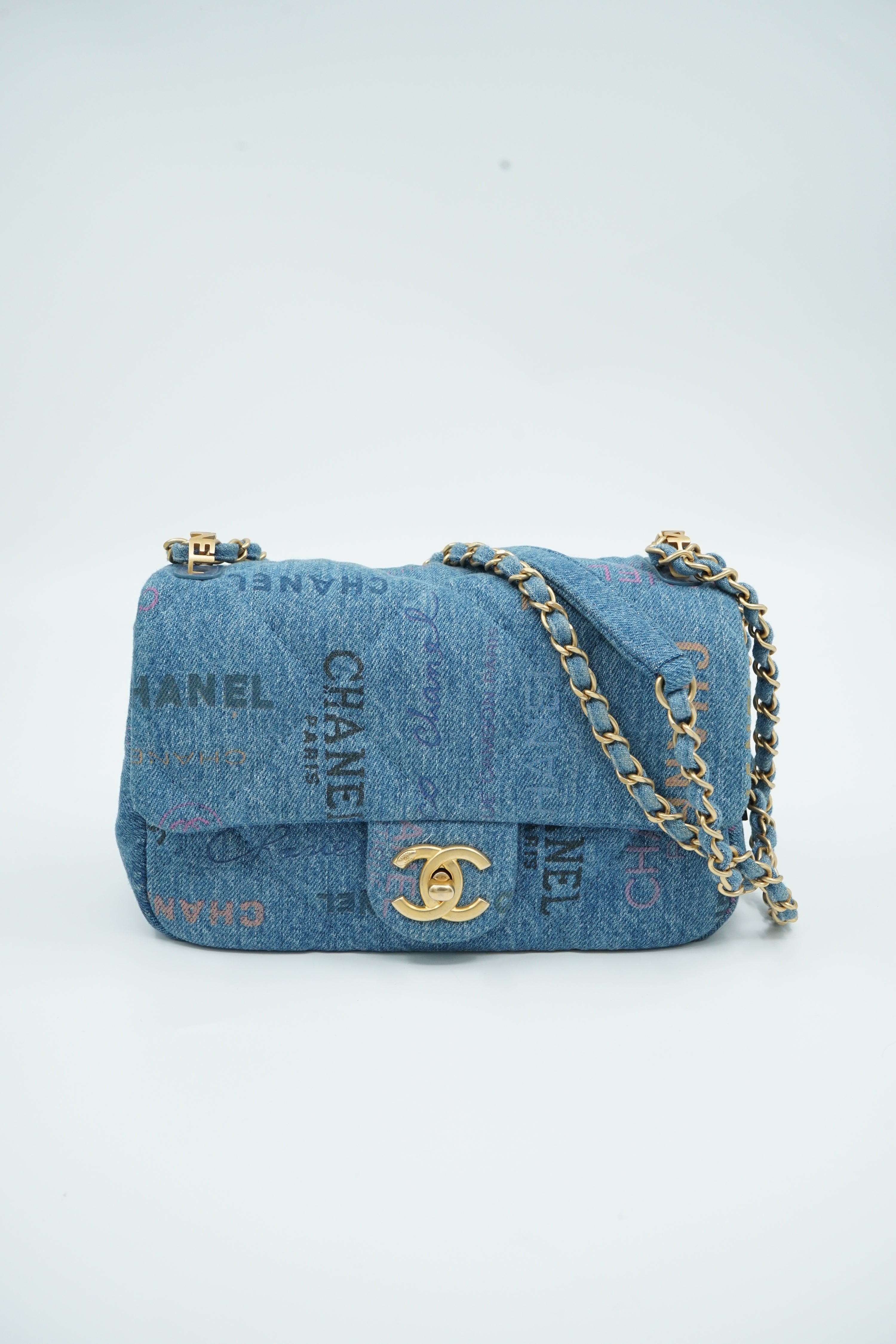 Chanel SS 22 Small Single Flap Bag Printed Denim