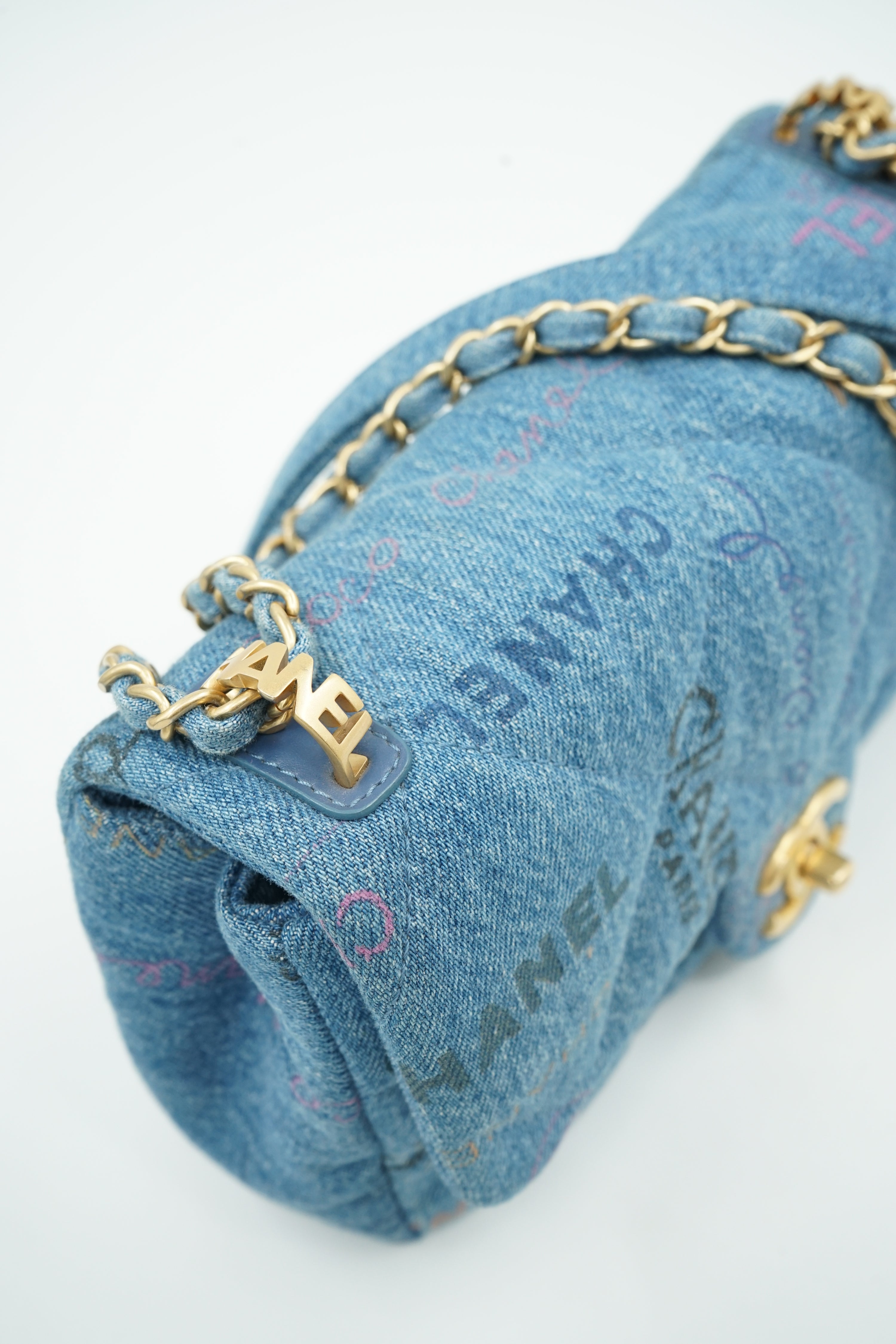 Chanel SS 22 Small Single Flap Bag Printed Denim