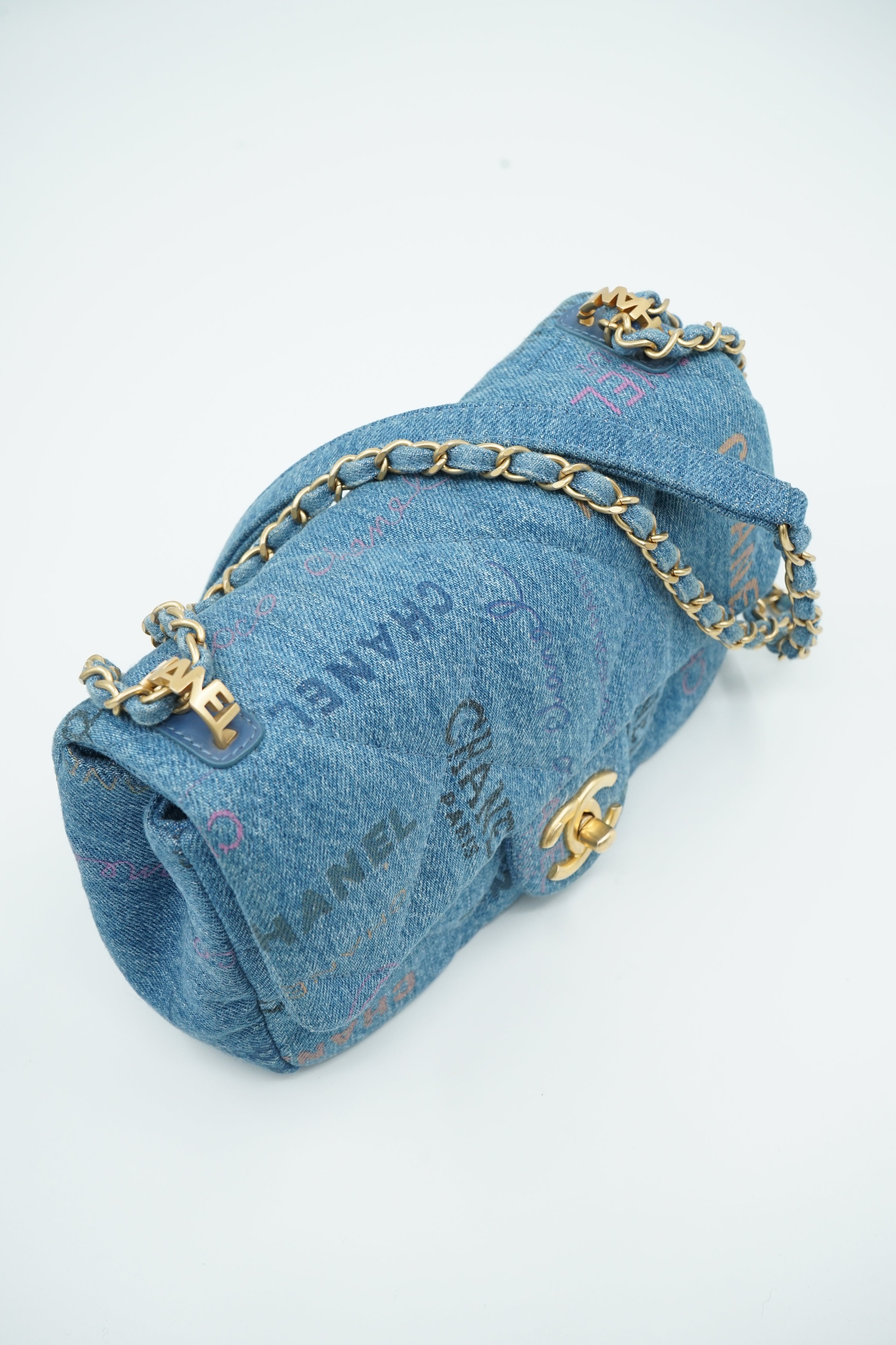 Chanel SS 22 Small Single Flap Bag Printed Denim